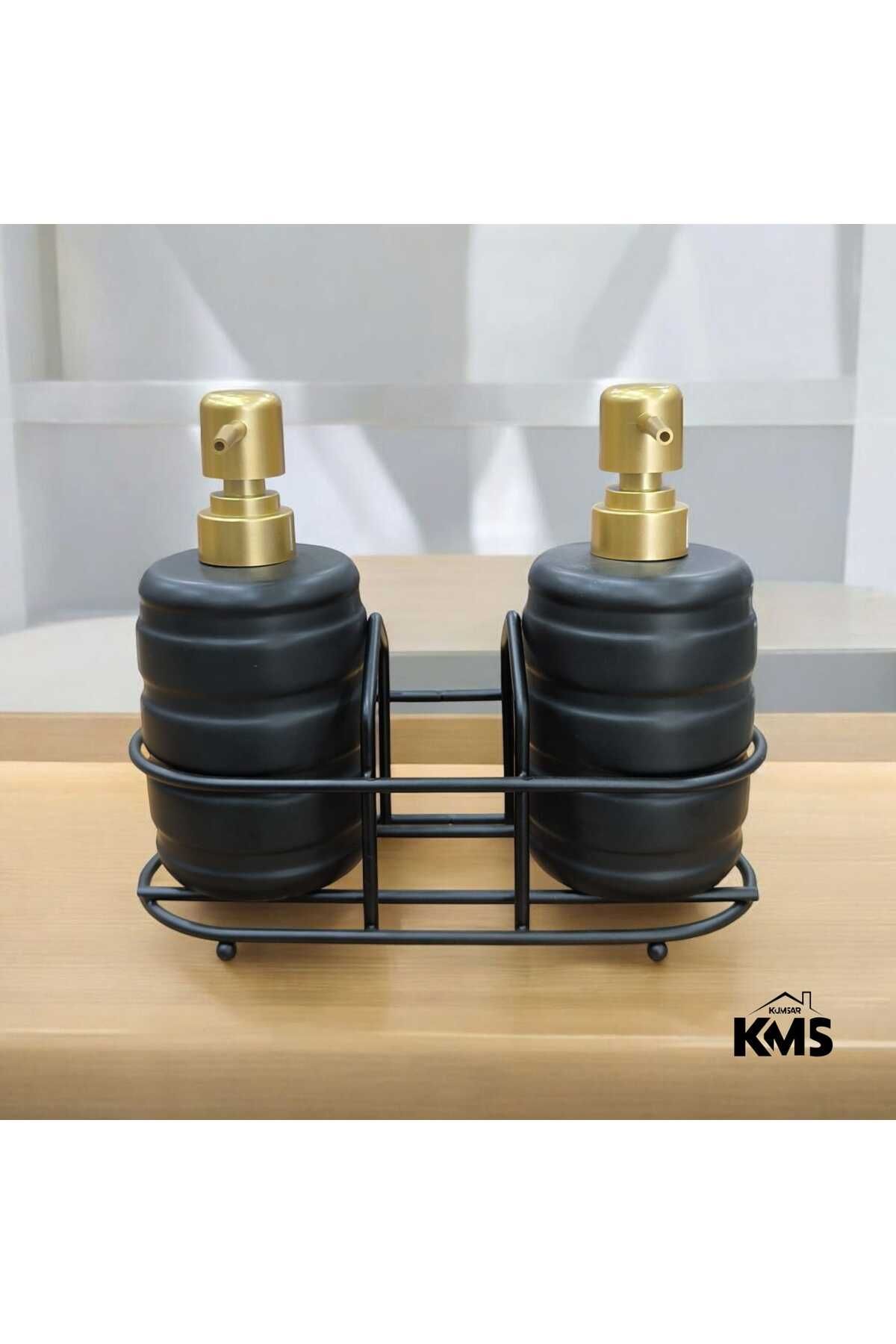 KMS Kumsar Metal standlı 2'li porselen sıvı sabunluk