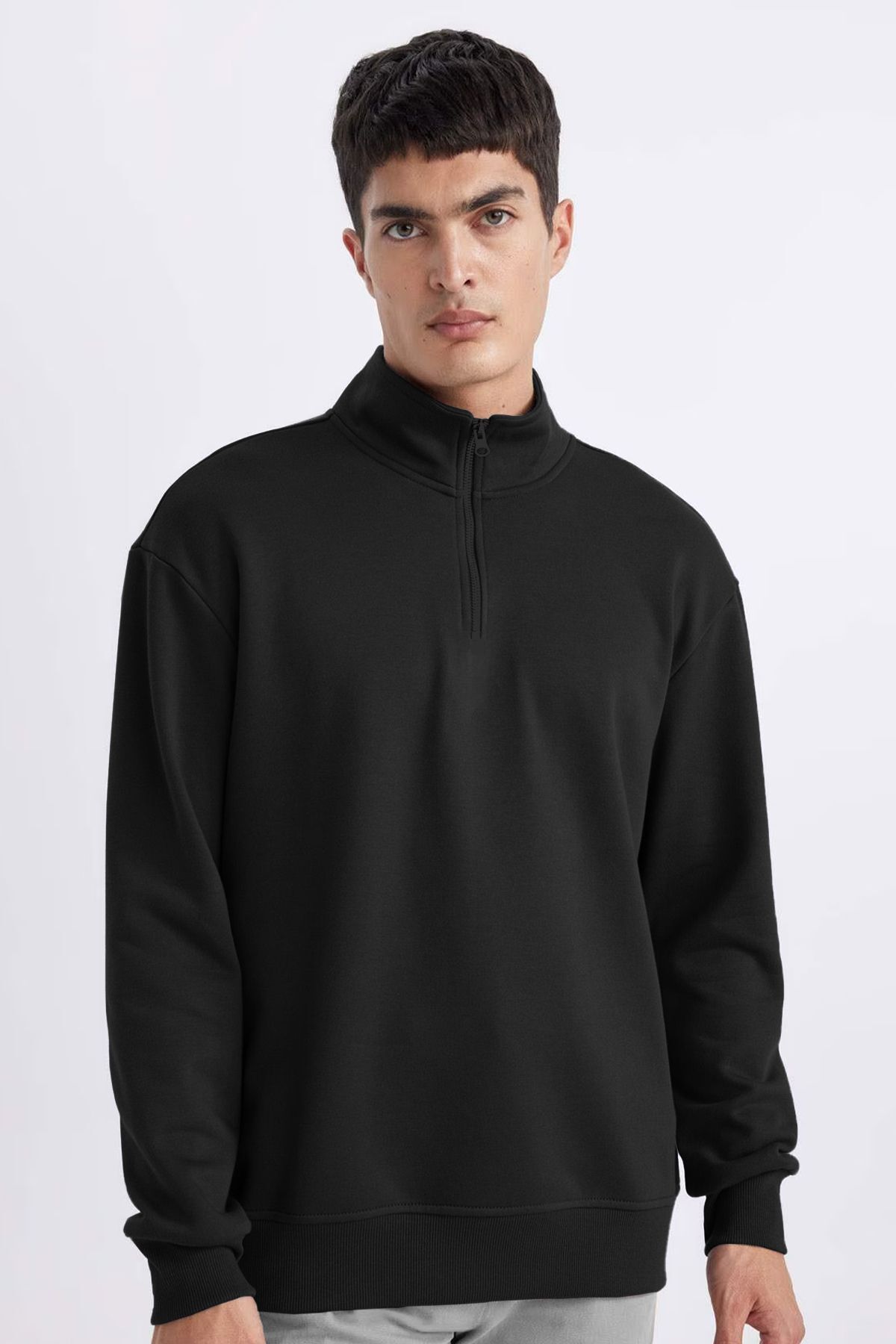 aradimtaradim Peak Erkek Siyah Oversize Fermuarlı Yaka Sweatshirt 7021