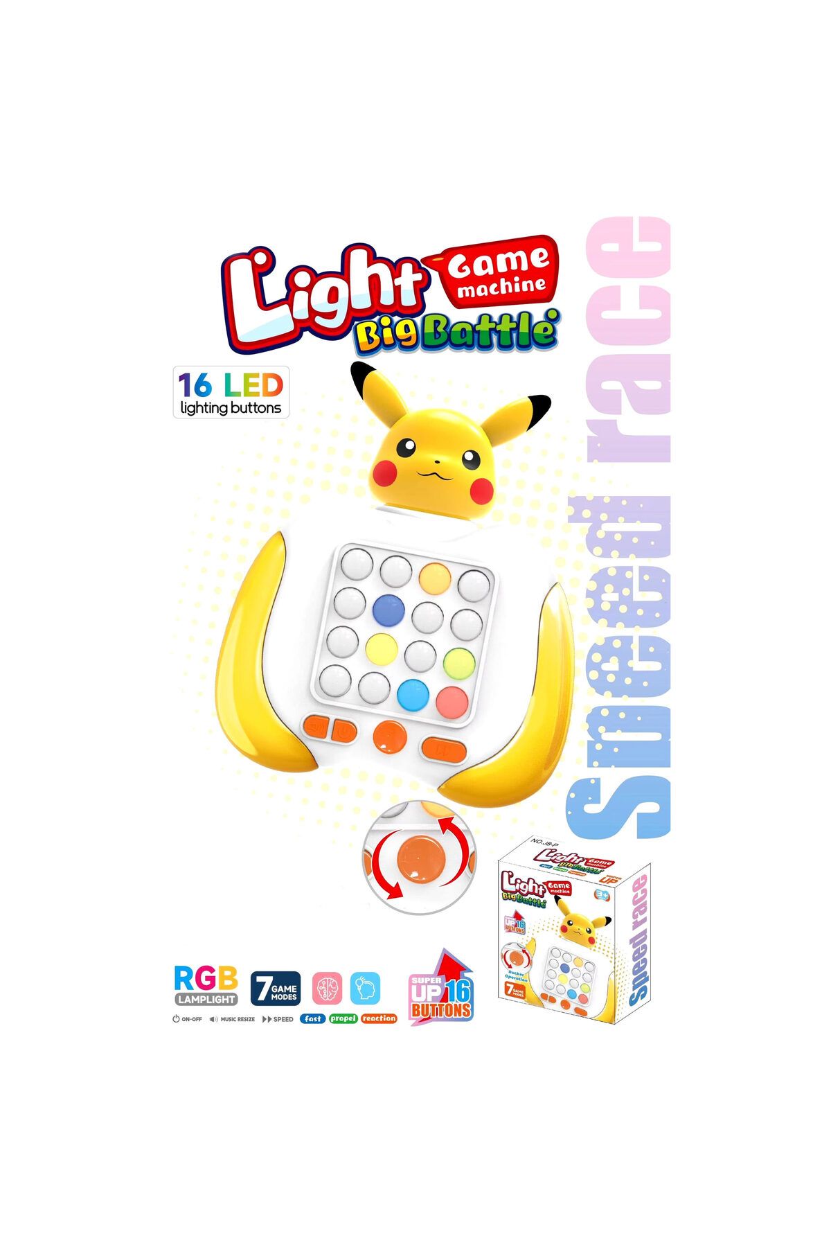 OEM-POPIT Console interactive game, anti-stress, with sounds, 16 buttons and RGB lights, 7 game modes, Pikac 8
