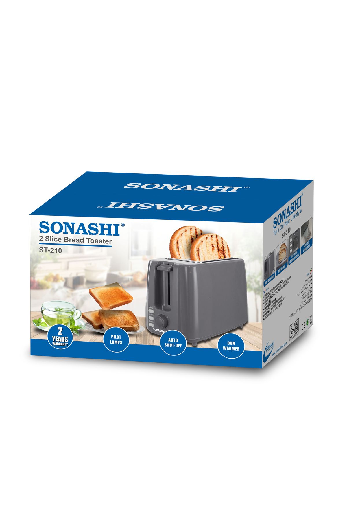 sonashi-2 Slice Bread Toaster - Adjustable 7 Browning Control with Slide Out Crumb Tray | Defrost, Reheat an 8