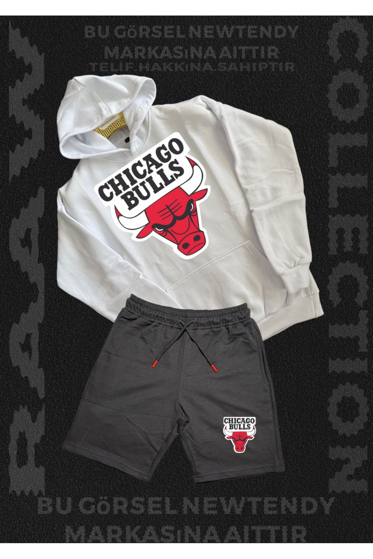 Minikelya Chicago Bulls Erkek Oversize Kapüşonlu Şort Takımı (2’li NBA Set)