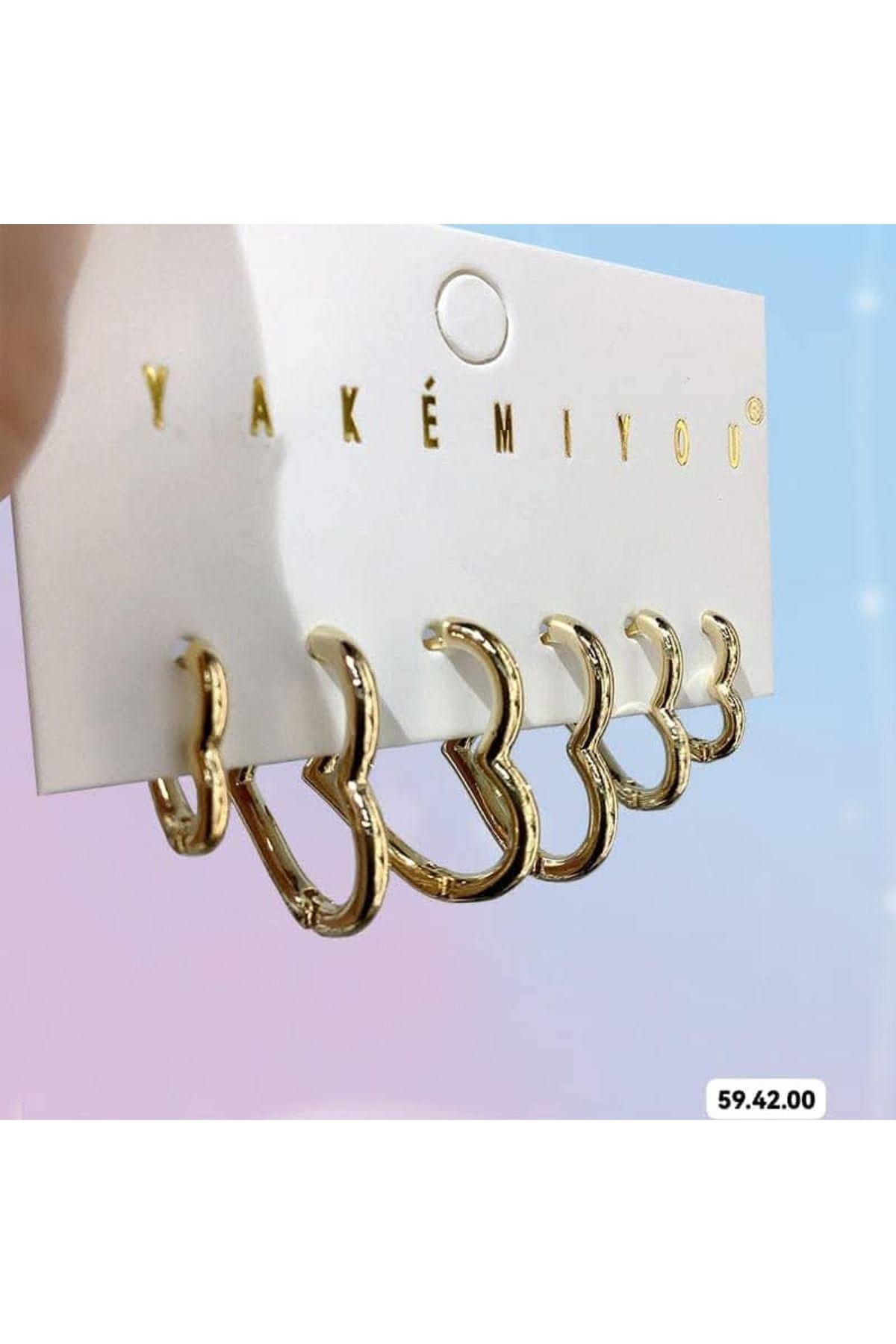 DerinSteelStyle Kalp 3 farklı boy kadın gold set küpe