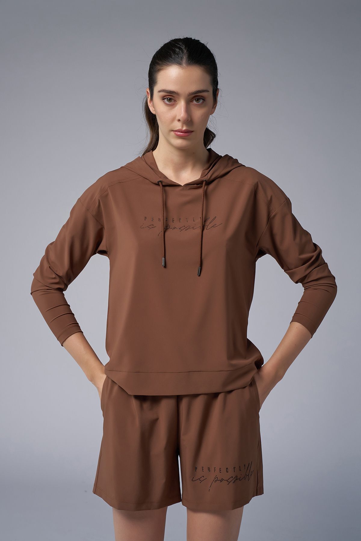 aradimtaradim Kadın Kahverengi İnce Hafif İnce Kumaşlı Sweatshirt 4168