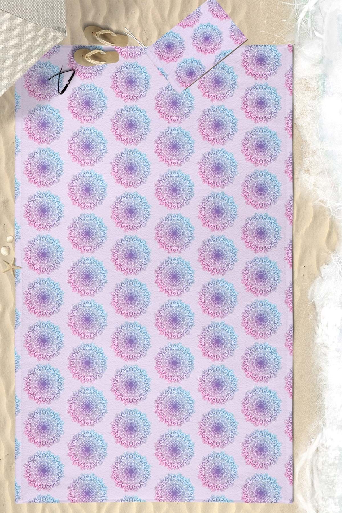 VEVİEN HOME Lilac Flower Dijital Baskılı 150x220 Cm Aile Boyu Plaj Havlusu Kum Geçirmez