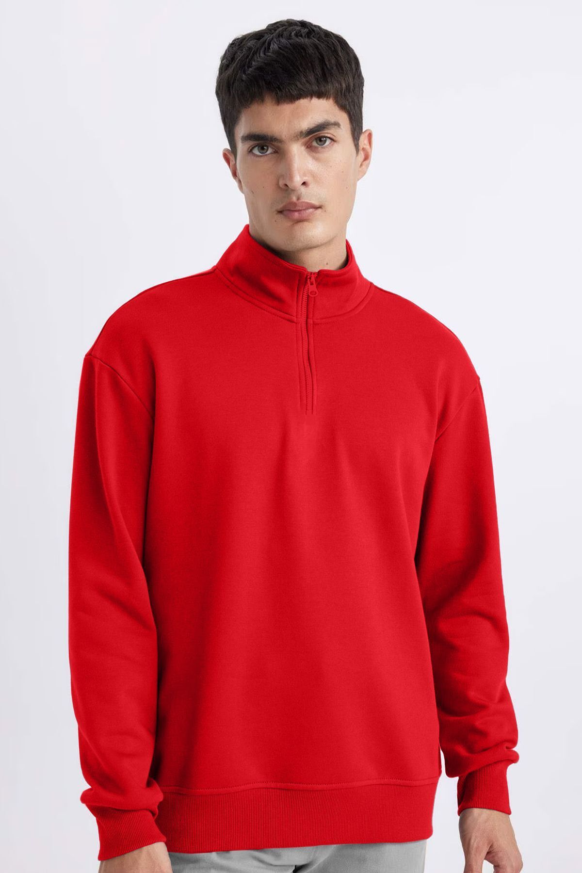 aradimtaradim Peak Erkek Kırmızı Oversize Fermuarlı Yaka Sweatshirt 7021