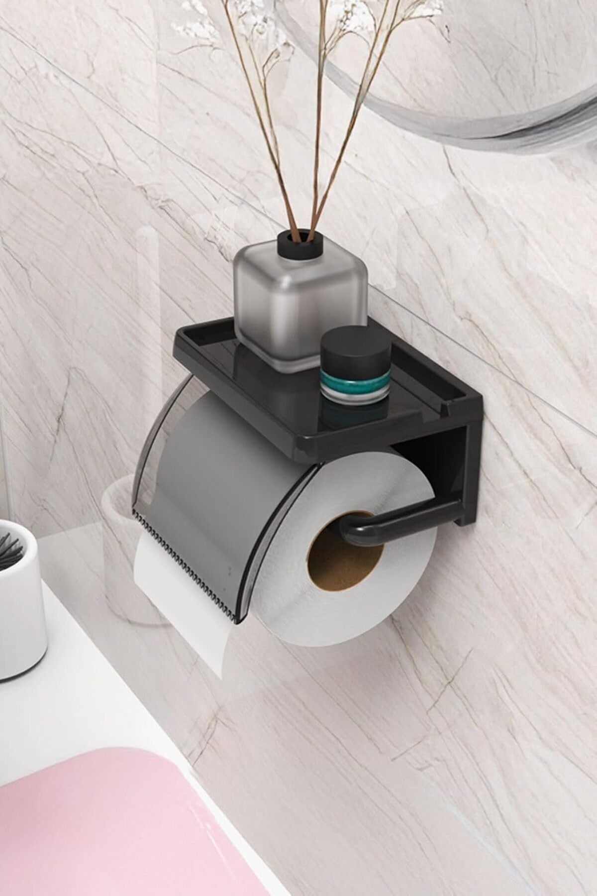 LUXE HOME Yapışkanlı Kapaklı Tuvalet Kağıdı Askısı Banyo Tuvalet Kağıtlığı Aparatı Peçet