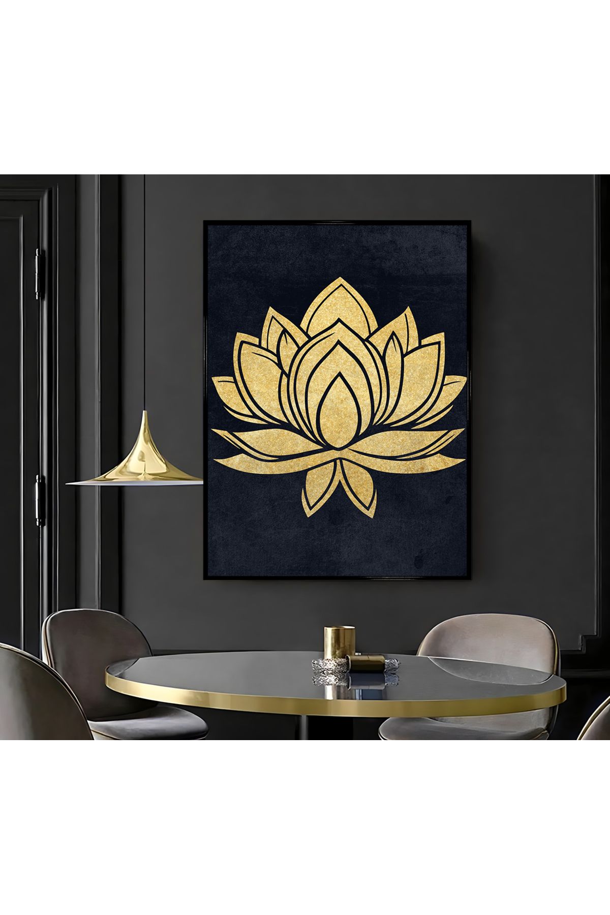 Harikabirev HARİKABİREV|GOLD LOTUS ÇİÇEĞİ ( CKD-015) |ÇERÇEVELİ KANVAS TABLO CKDİKEY