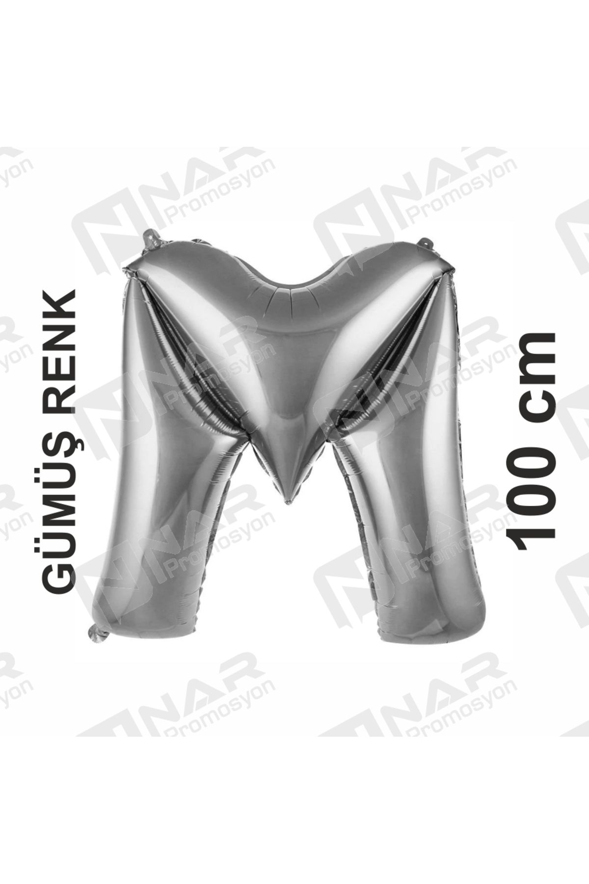 Nar Promosyon Harf Balon - M Harfli Balon 40 inc Folyo GÜMÜŞ Renk Balon - 100 cm Ebat