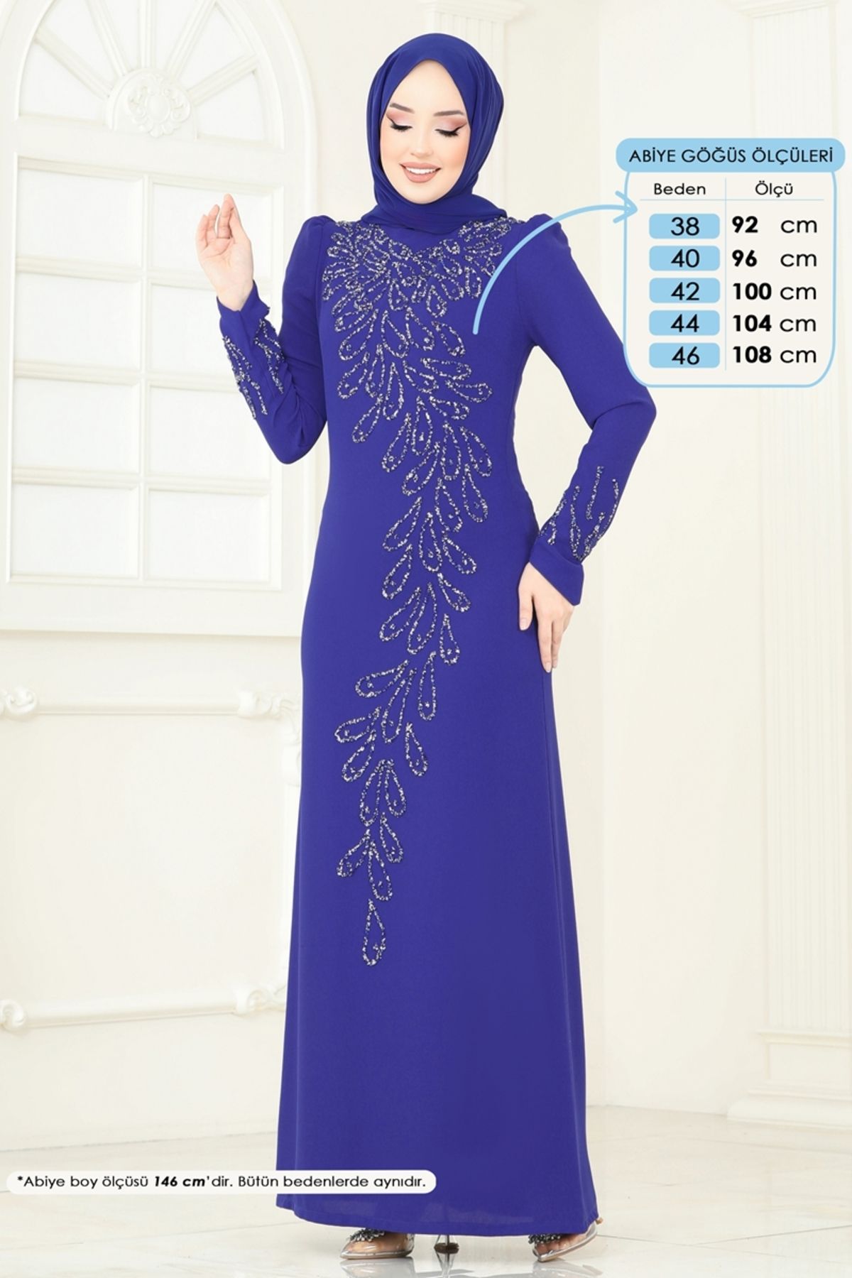 Modaselvim Taş Detay Abiye Elbise 4407MDH809 Saks