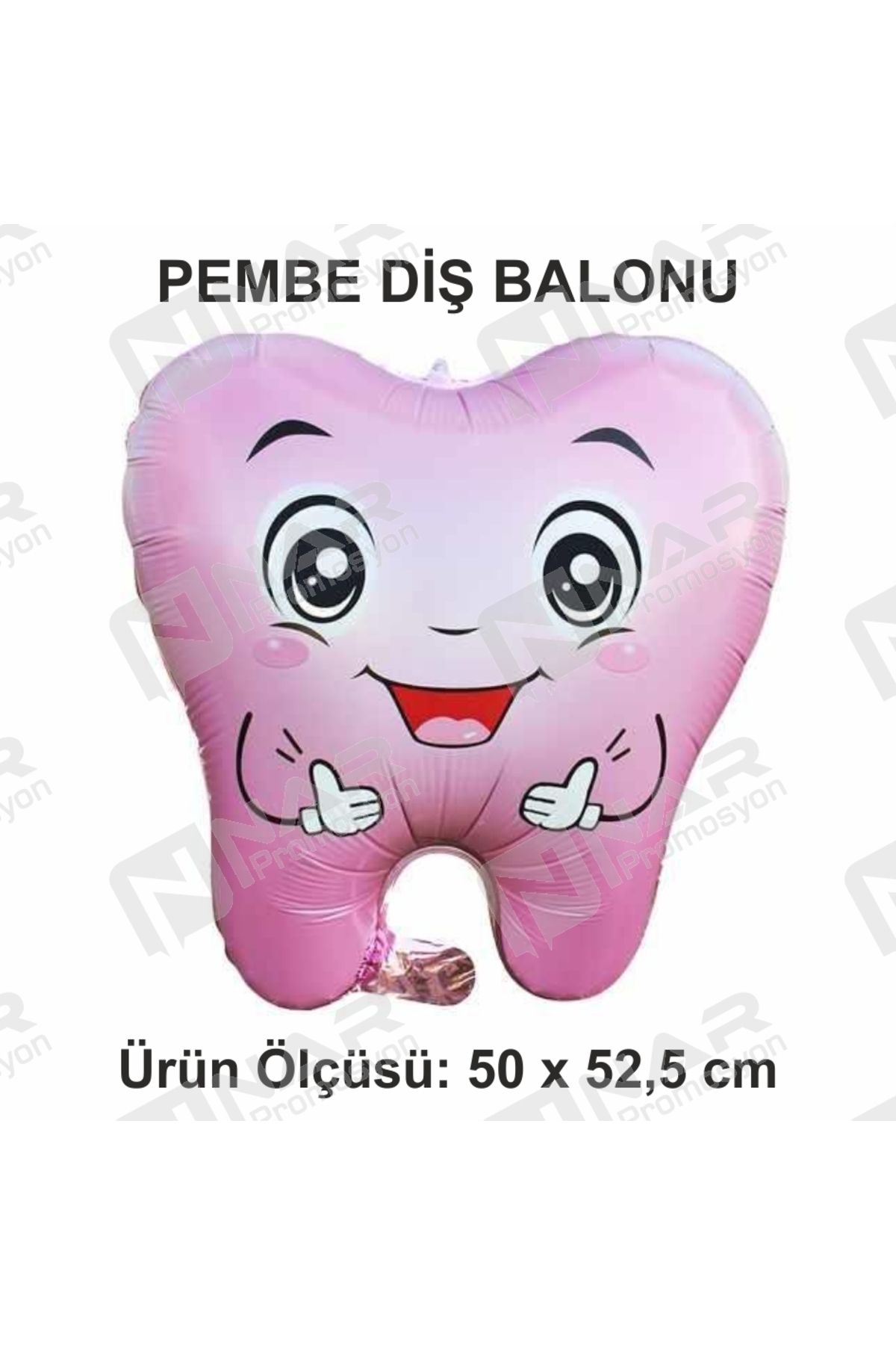 Nar Promosyon Diş Şeklinde Balon 1 Adet Pembe Diş Şeklinde Folyo Balon, İlk Diş Buğdayı Balonu 50 x 52,5 cm Ebat