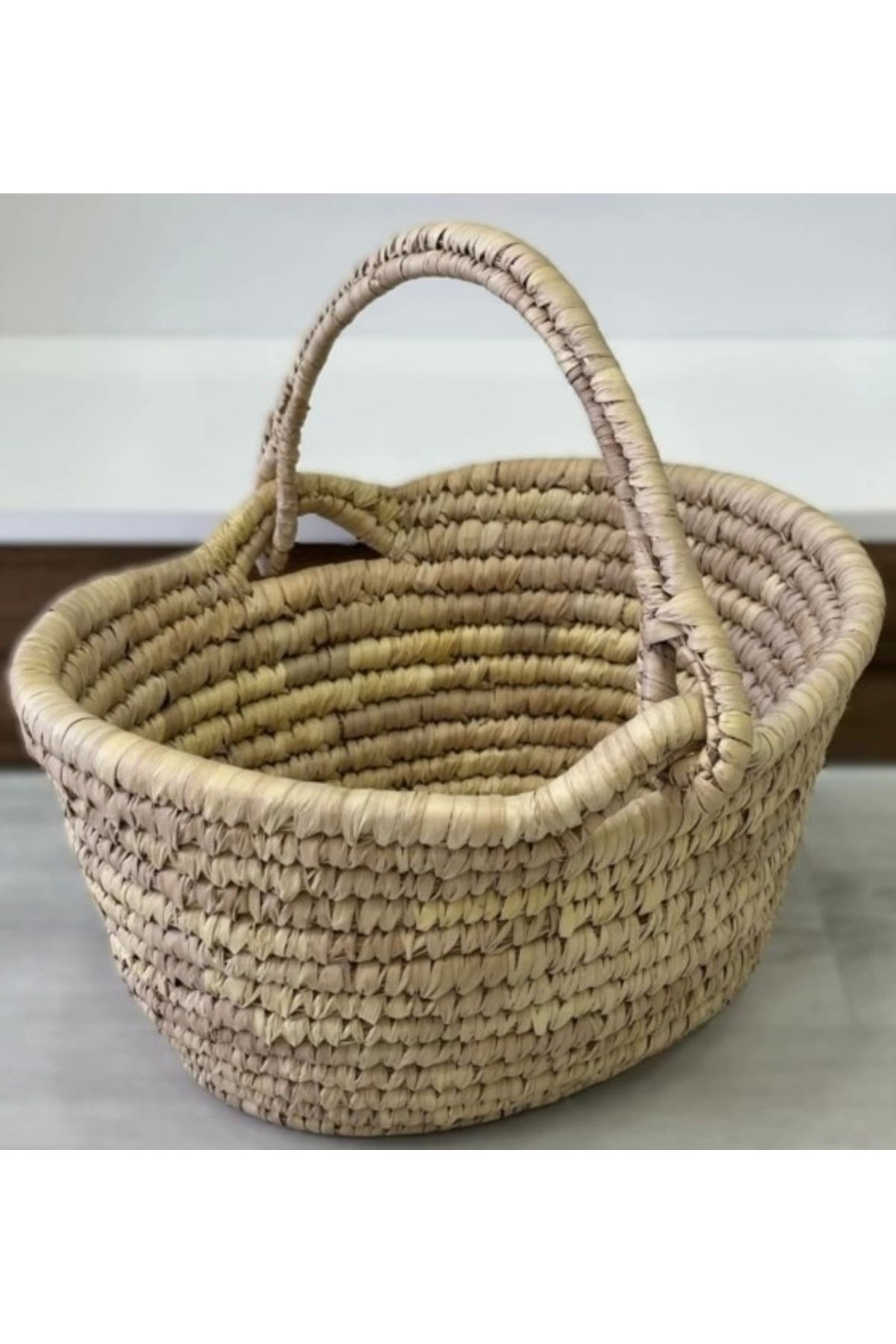 Evistro Dekoratif Hasır Oval Kulplu Piknik Sepeti 40x25cm