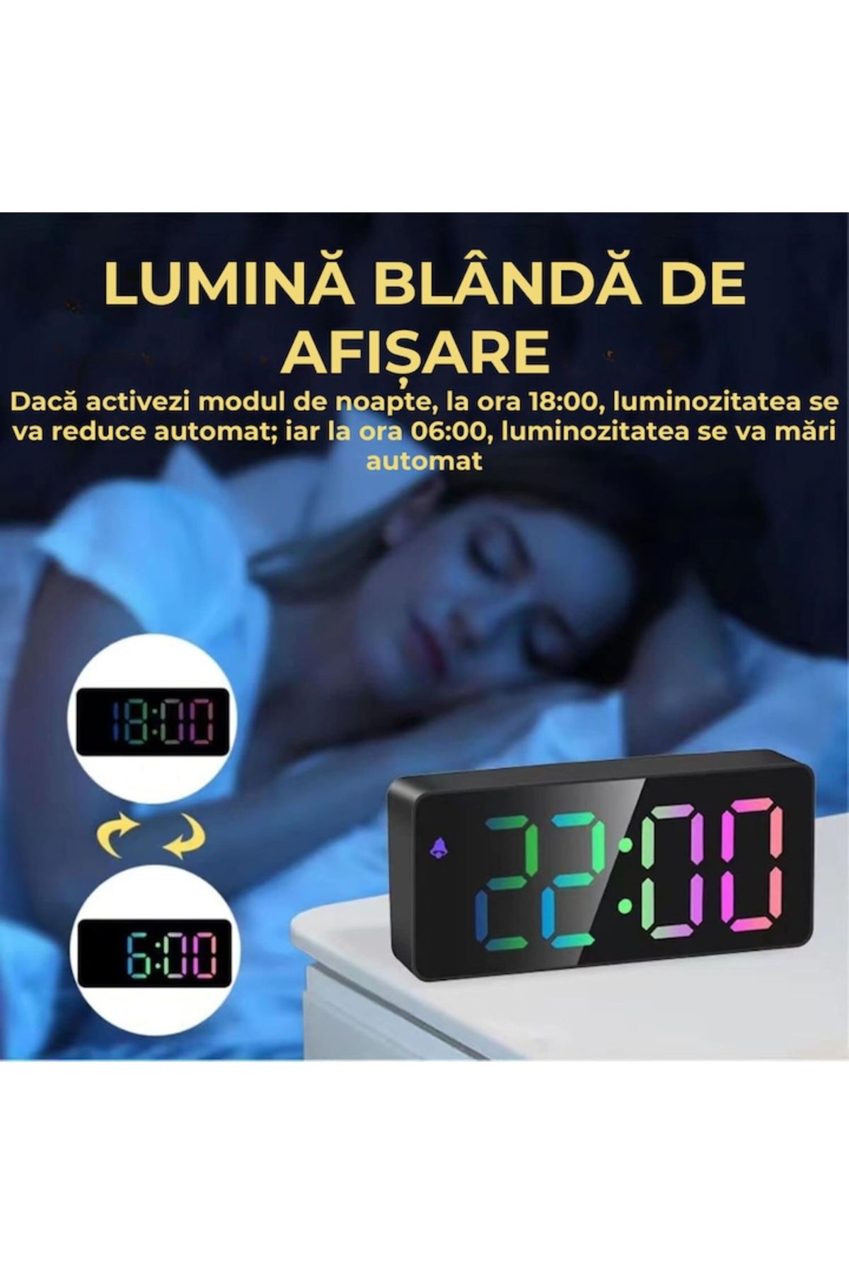 varioshop-VarioShop® Electronic Alarm Clock, RGB LED Lighting, Time Display, Temperature, 12 Hour Format 4