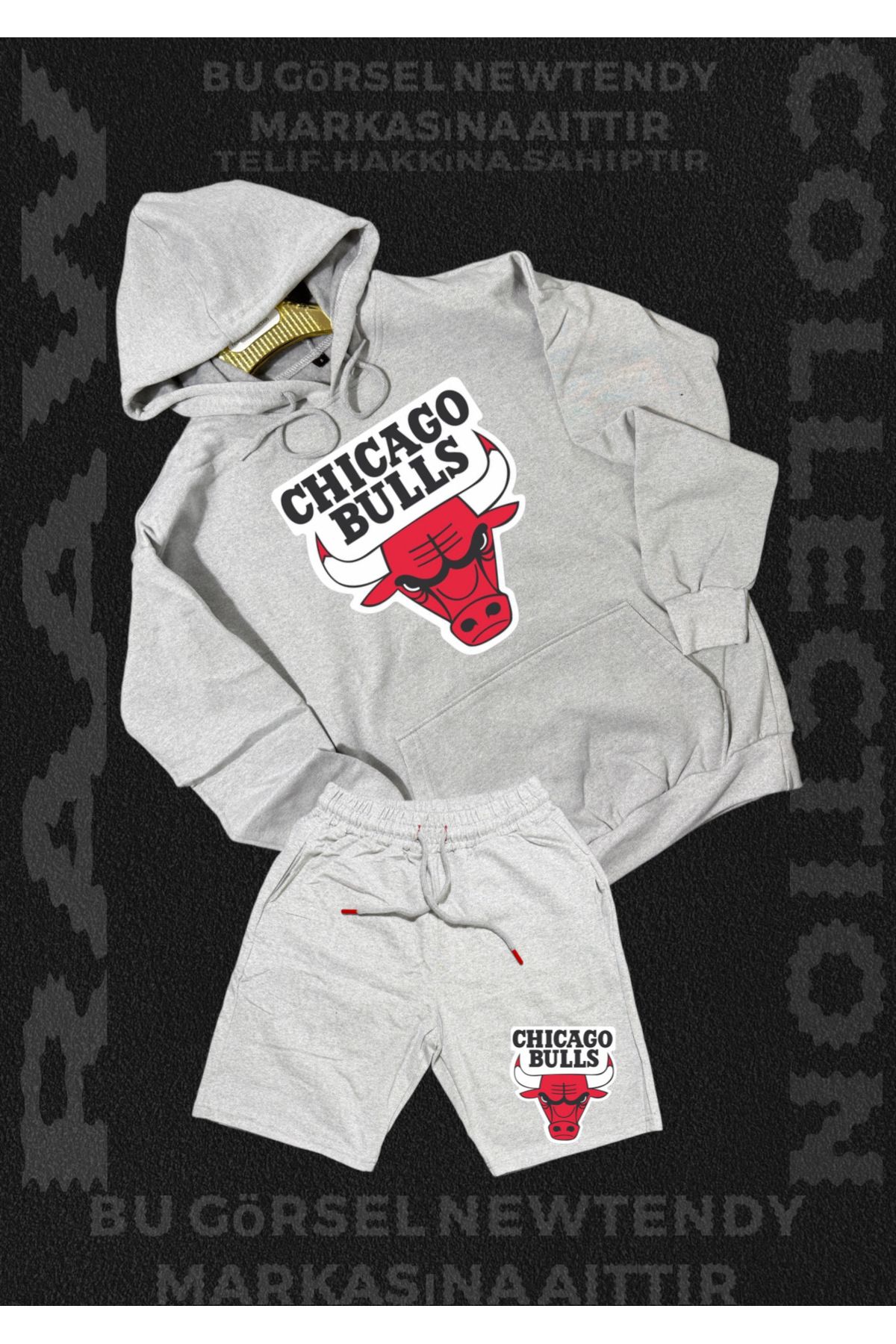 Minikelya Chicago Bulls Erkek Oversize Kapüşonlu Şort Takımı (2’li NBA Set)