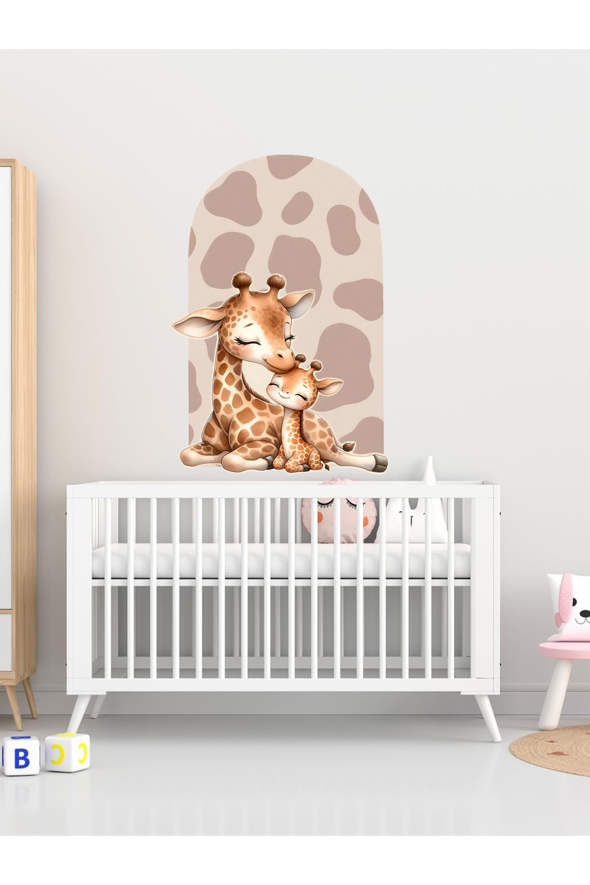 aiki Soft Kahve Krem Rengi, Anne ve Bebek Zürafa Desenli Arka Fon Duvar Sticker
