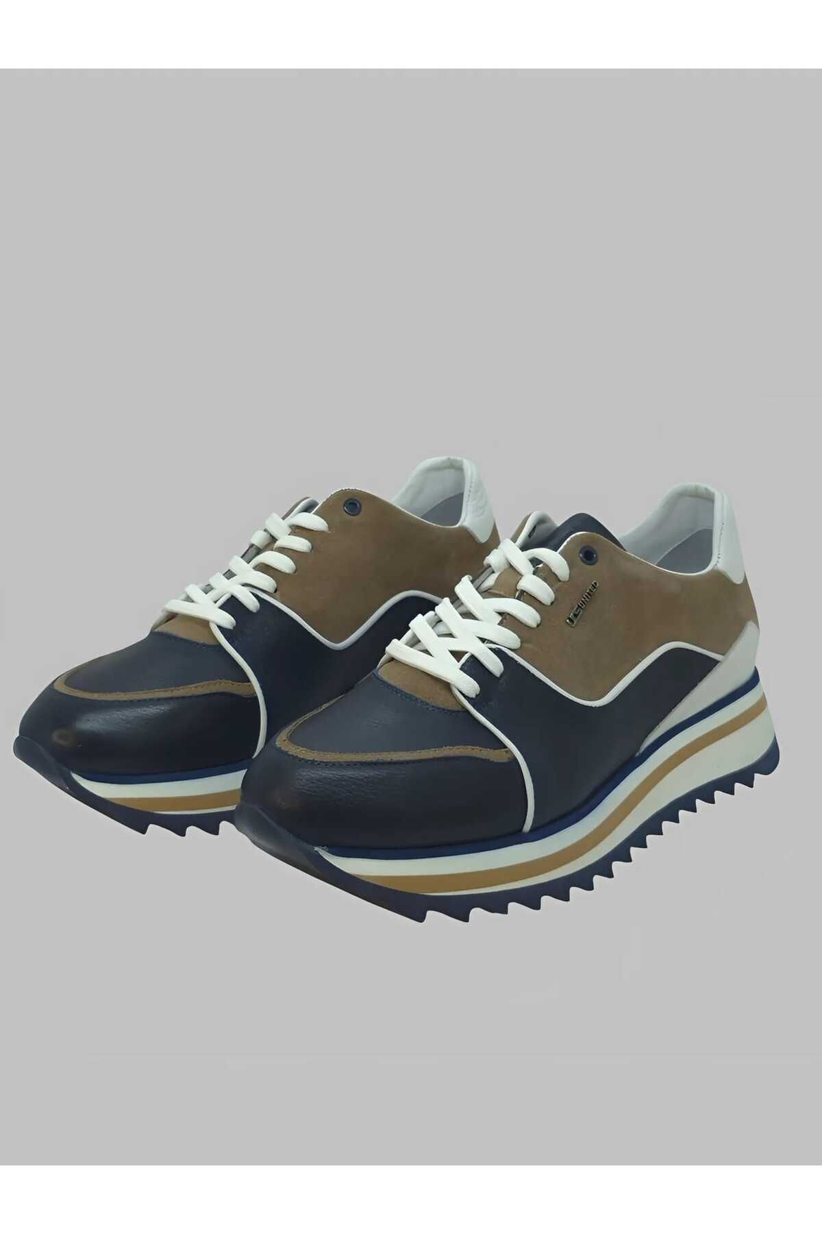Luglio Shoes Hakiki Deri Lacivert Vizon Renkli Erkek Sneaker