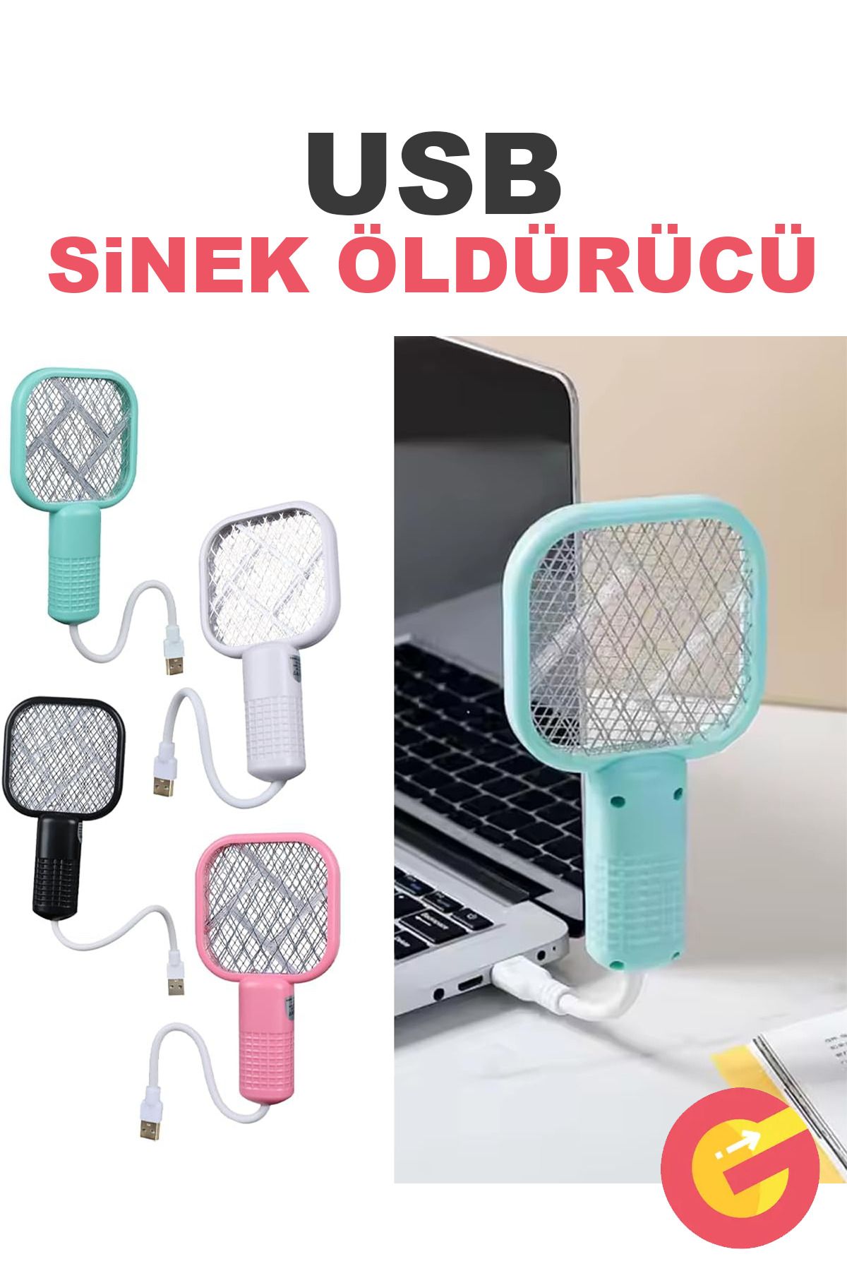 GüncelÇarşı 1 Adet USB Mini Sinek Öldürücü Raket UV Mor Işıklı Elektrikli Sivrisinek Öldürücü