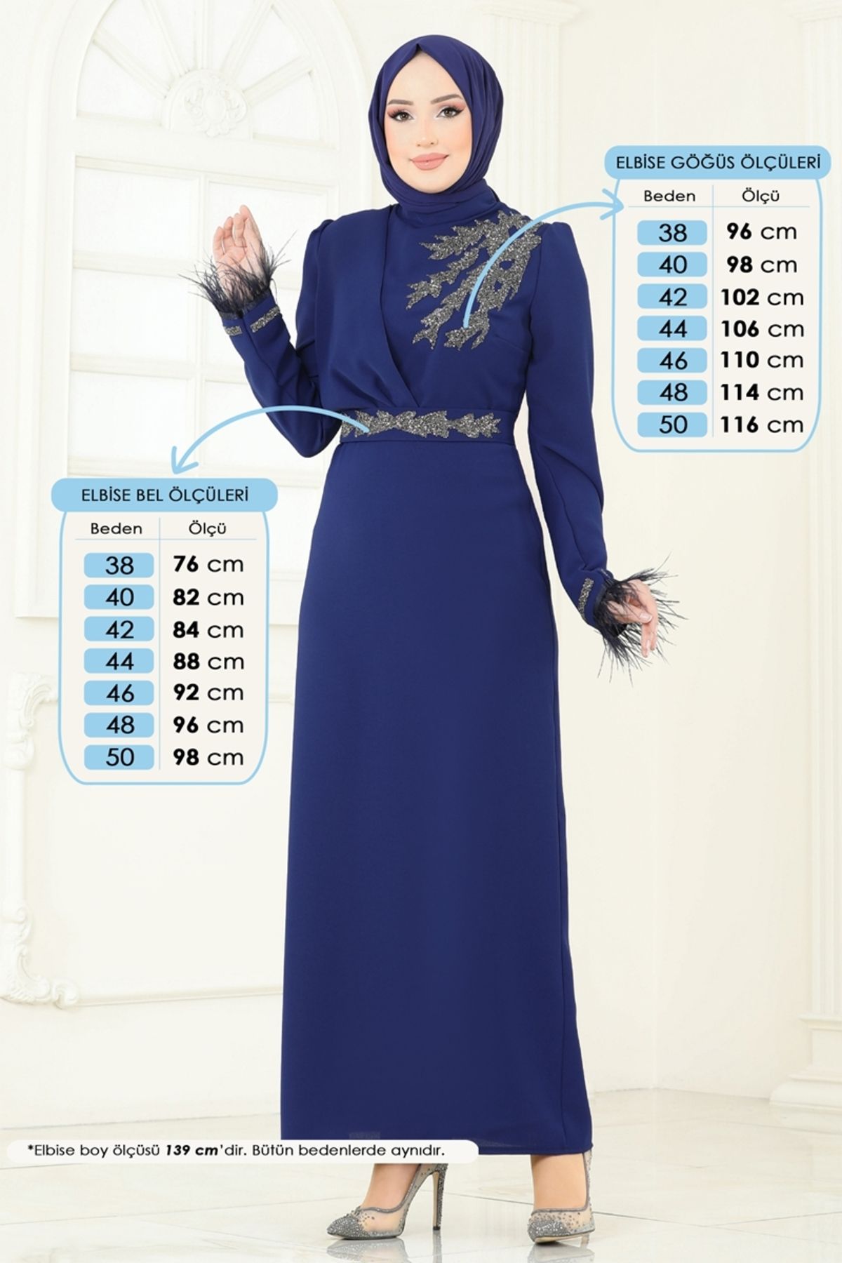 Modaselvim Otriş Tüylü Abiye Elbise 5642EDF311 Açık Laci