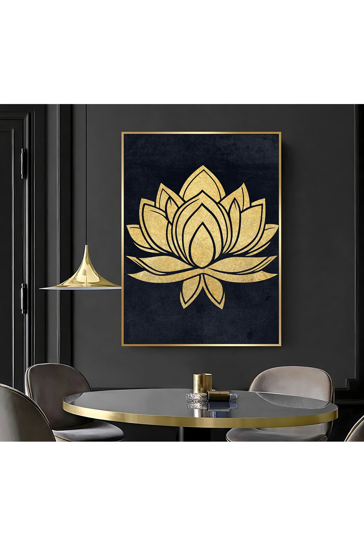 Harikabirev HARİKABİREV|GOLD LOTUS ÇİÇEĞİ ( CKD-015) |ÇERÇEVELİ KANVAS TABLO CKDİKEY