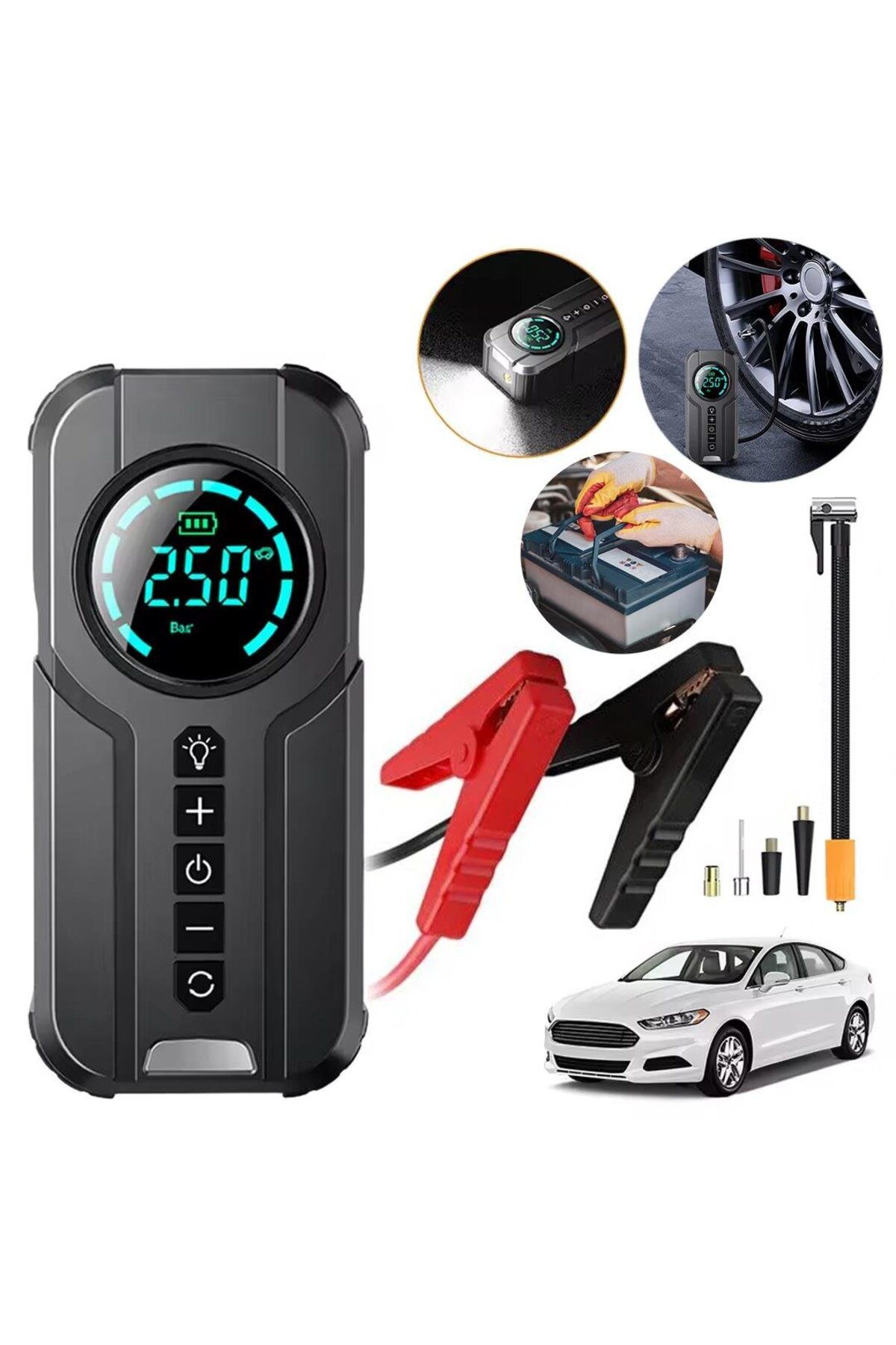 Powermaster Powerbank Araç Akü Şarj Lastik Hava Kompresörü Şişirici Taşınabilir Dijital Kablosuz El