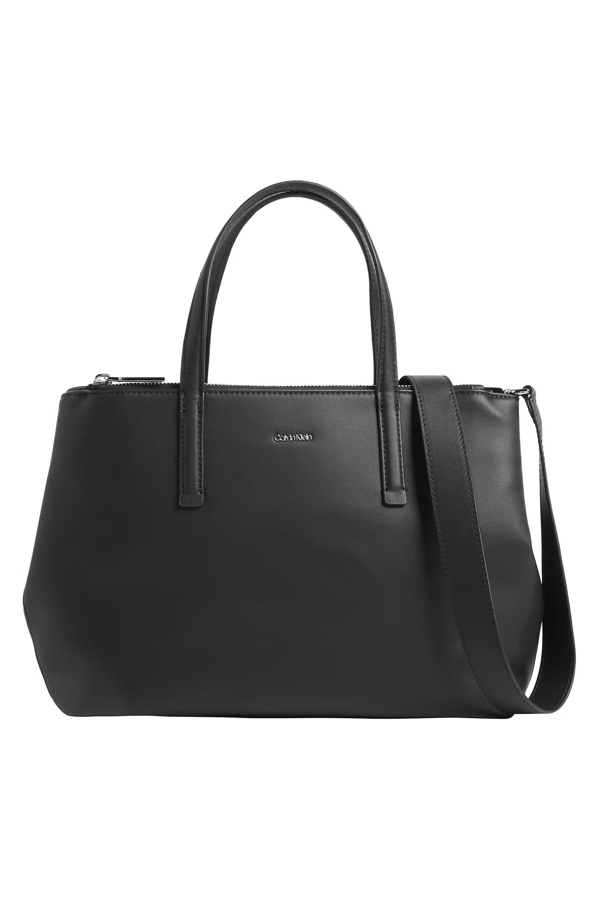 Calvin Klein Kadın Çıkarılabilir Omuz Askılı Fermuar Kapamalı Metalik Logo Kabartmalı Siyah Omuz Çantası LV04F309