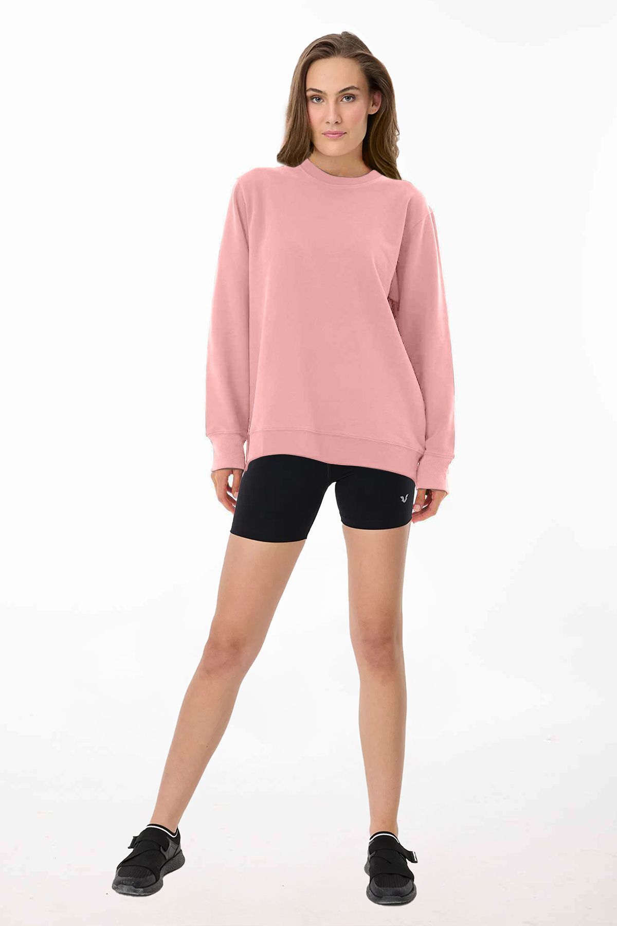 aradimtaradim Peak Kadın Yavruağzı Oversize Bisiklet Yaka Basic Sweatshirt 7015