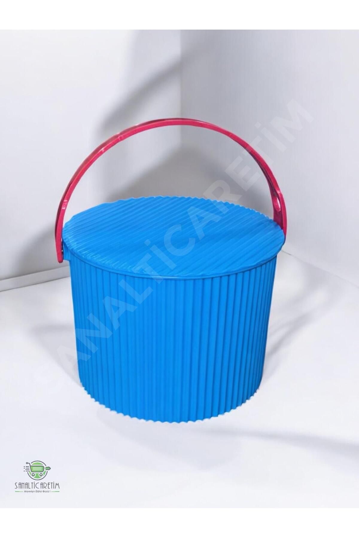 SANALTİCARETİM Rainbow Mini Kova Piknik Sepeti Meyve Kovası Mavi