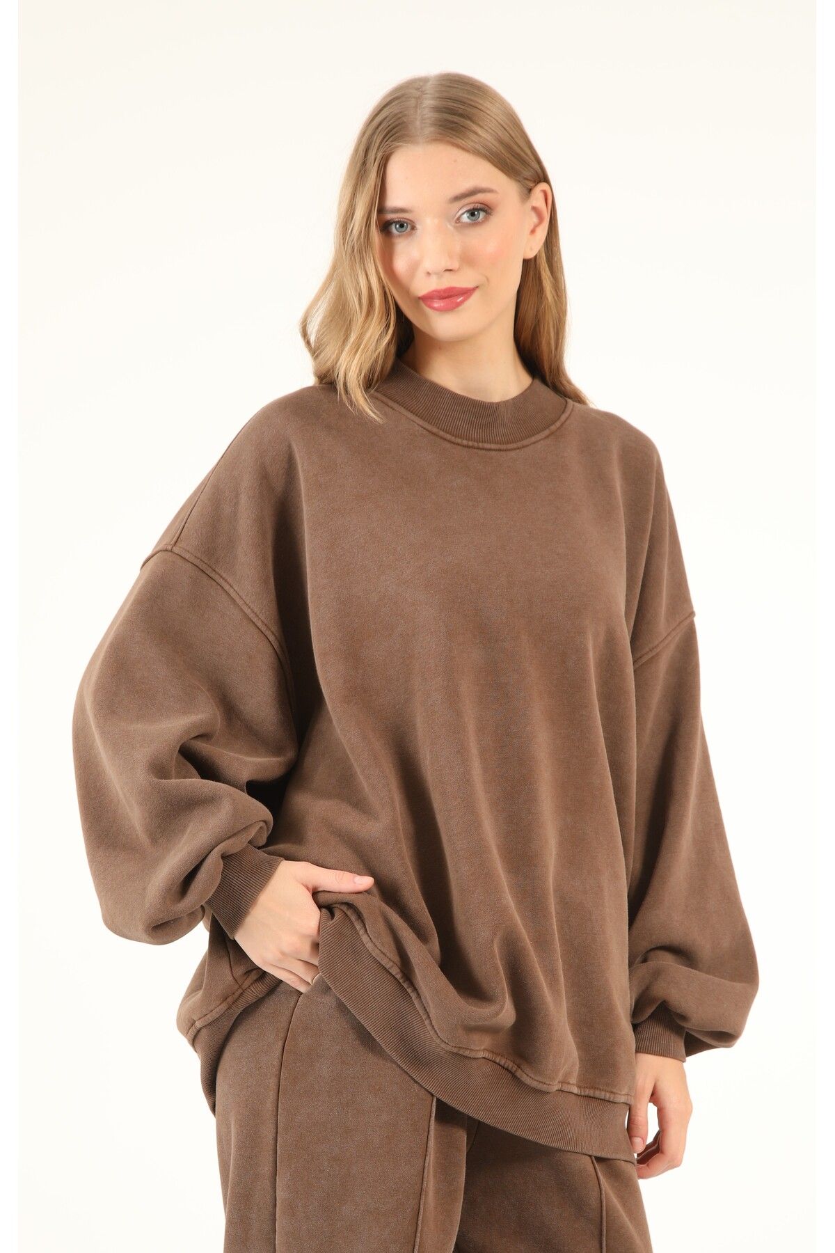 Suede Style 5377 - 3 İplik Soft Yıkamalı Salaş Basic Kadın Sweatshirt