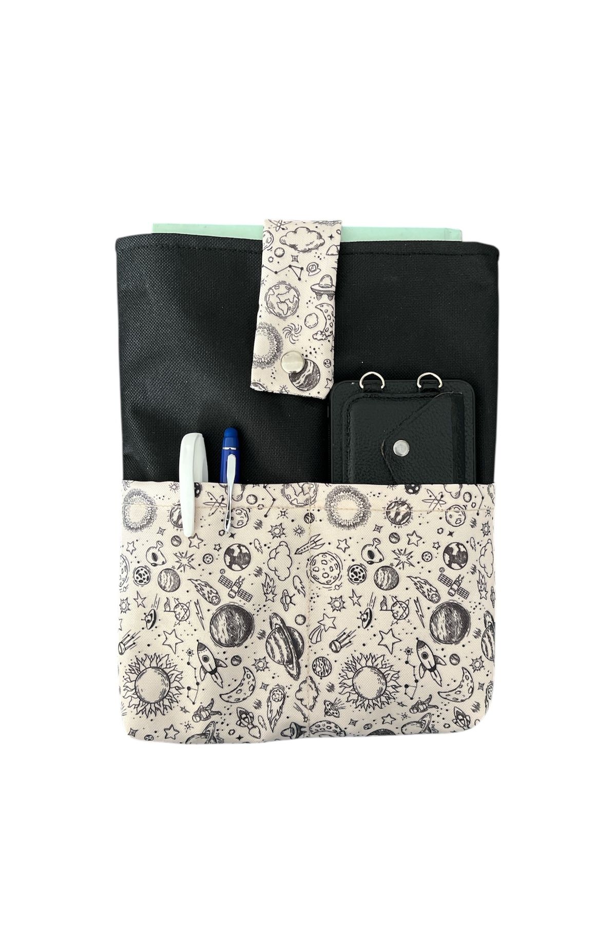 Moserini-Space Themed Patterned, Pocketed, Book Bag/Case Multi-Purpose Bag, Organizer - Space 3