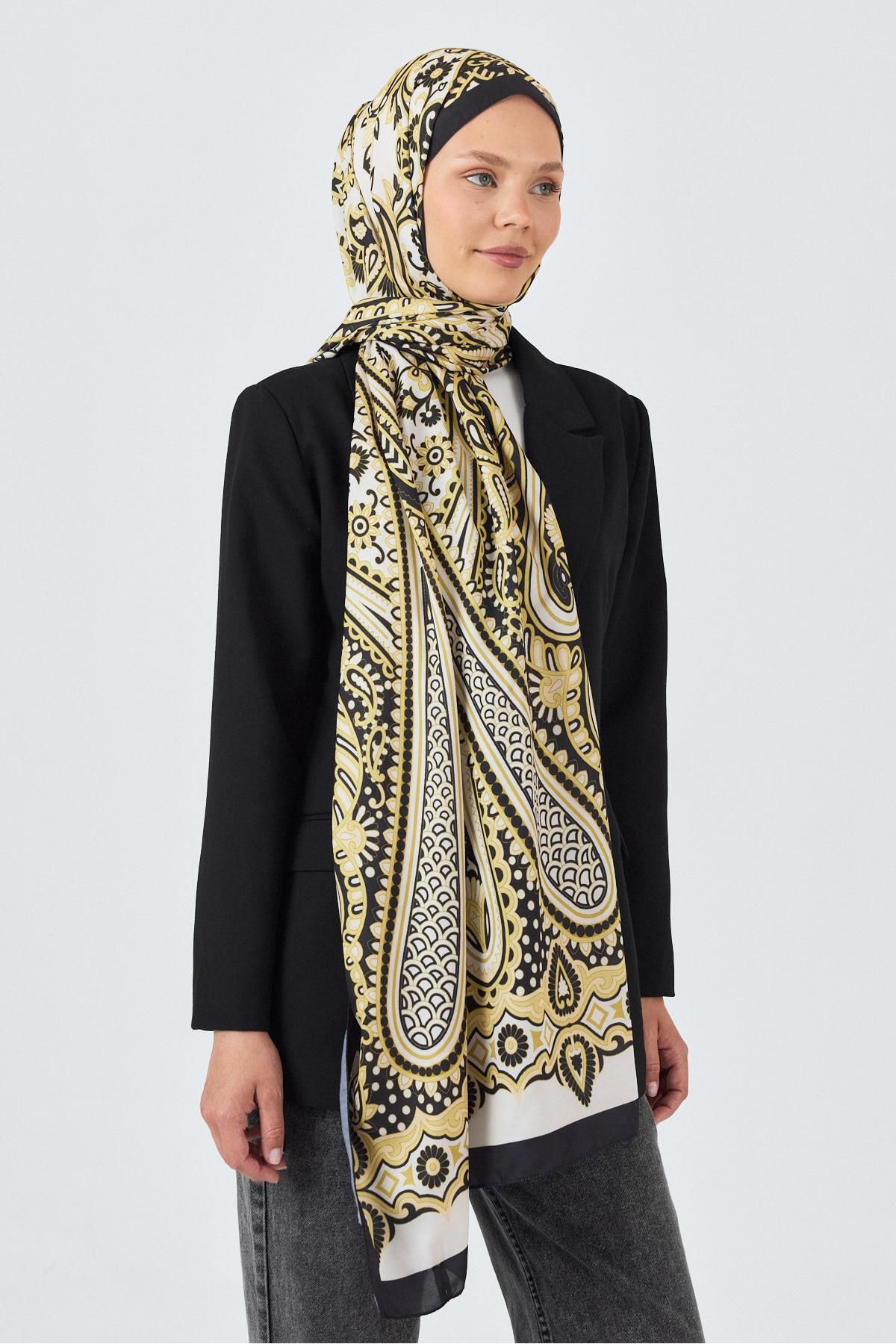 Rays Siyah-Gold Retro Desenli Şal 5684