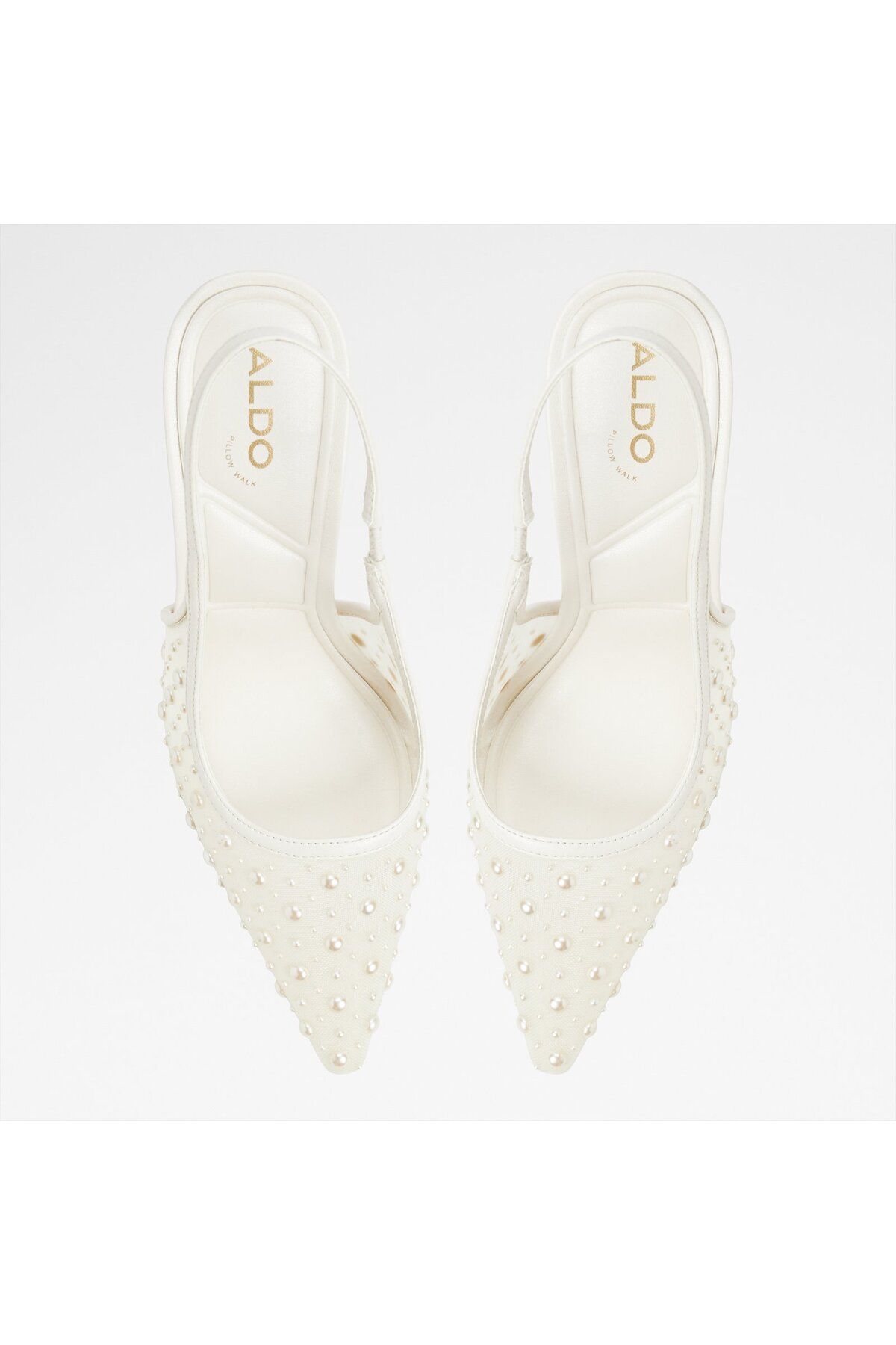 Aldo-Pearlescent - Pantofi de damă textil alb cu toc subțire 6