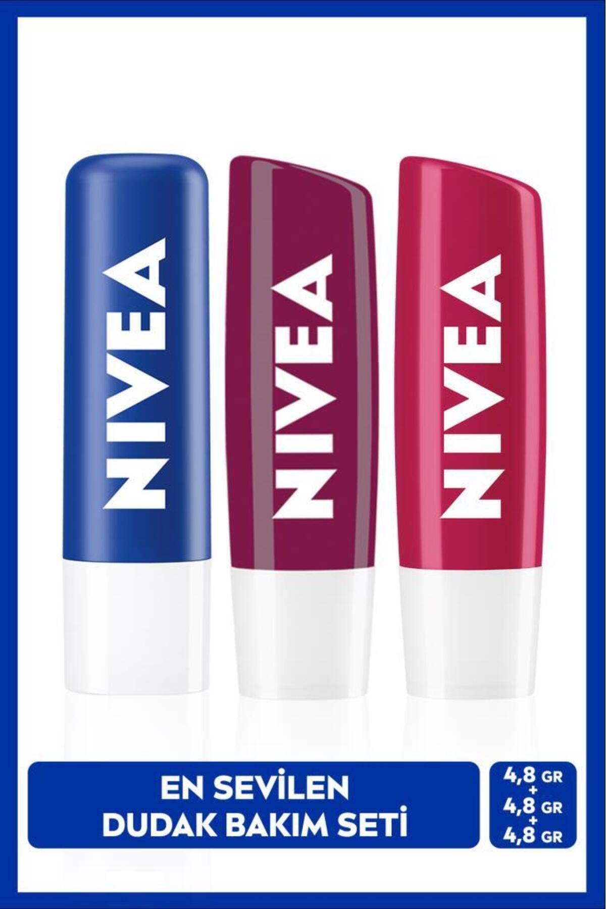 NIVEA Original Care Renksiz Dudak Bakım Kremi 4.8gr, Böğürtlen Dudak Parlatıcı ve Kiraz Renkli Dudak Kremi