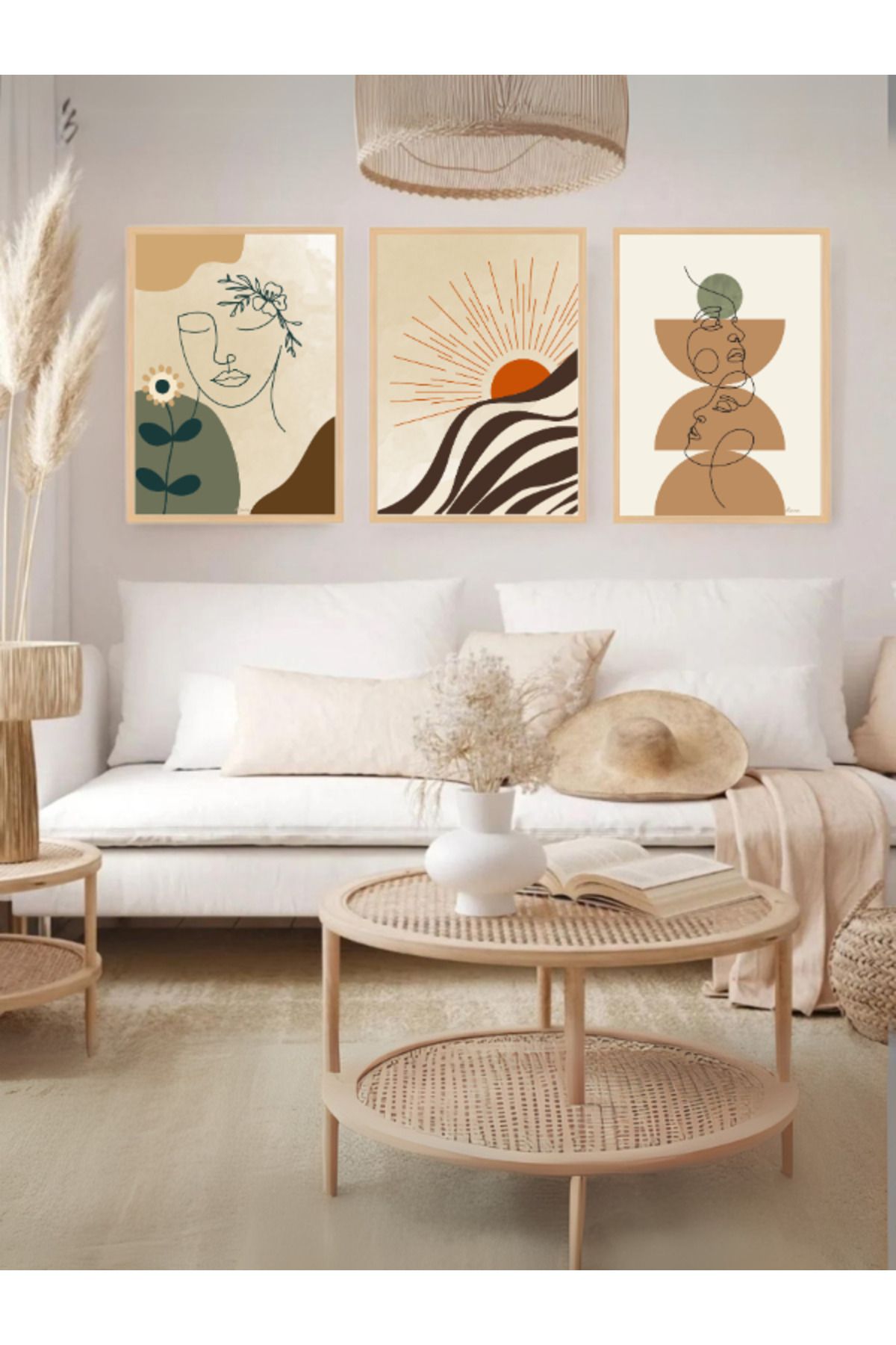 Tuba Decor 3 Parça Ahşap Çerçeve Görünümlü Mdf Tablo Seti