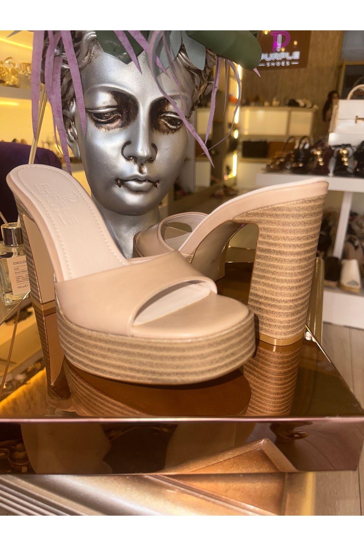 purple shoes Platformlu kalın topuk terlik