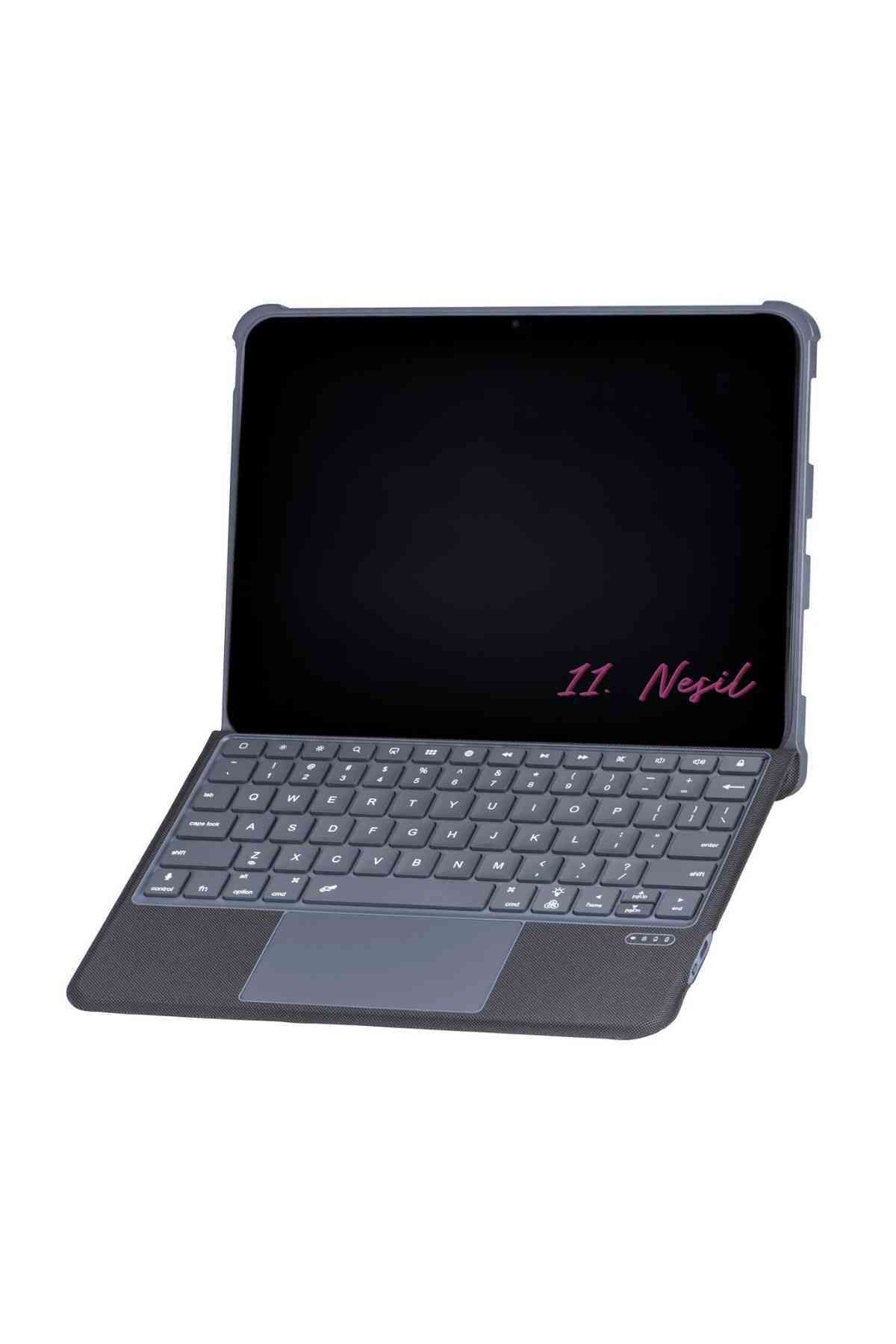 Fuchsia iPad 10. Nesil Uyumlu Ledli 360° Manyetik Standlı Touchpadli Katanya Klavyeli Tablet Kılıfı