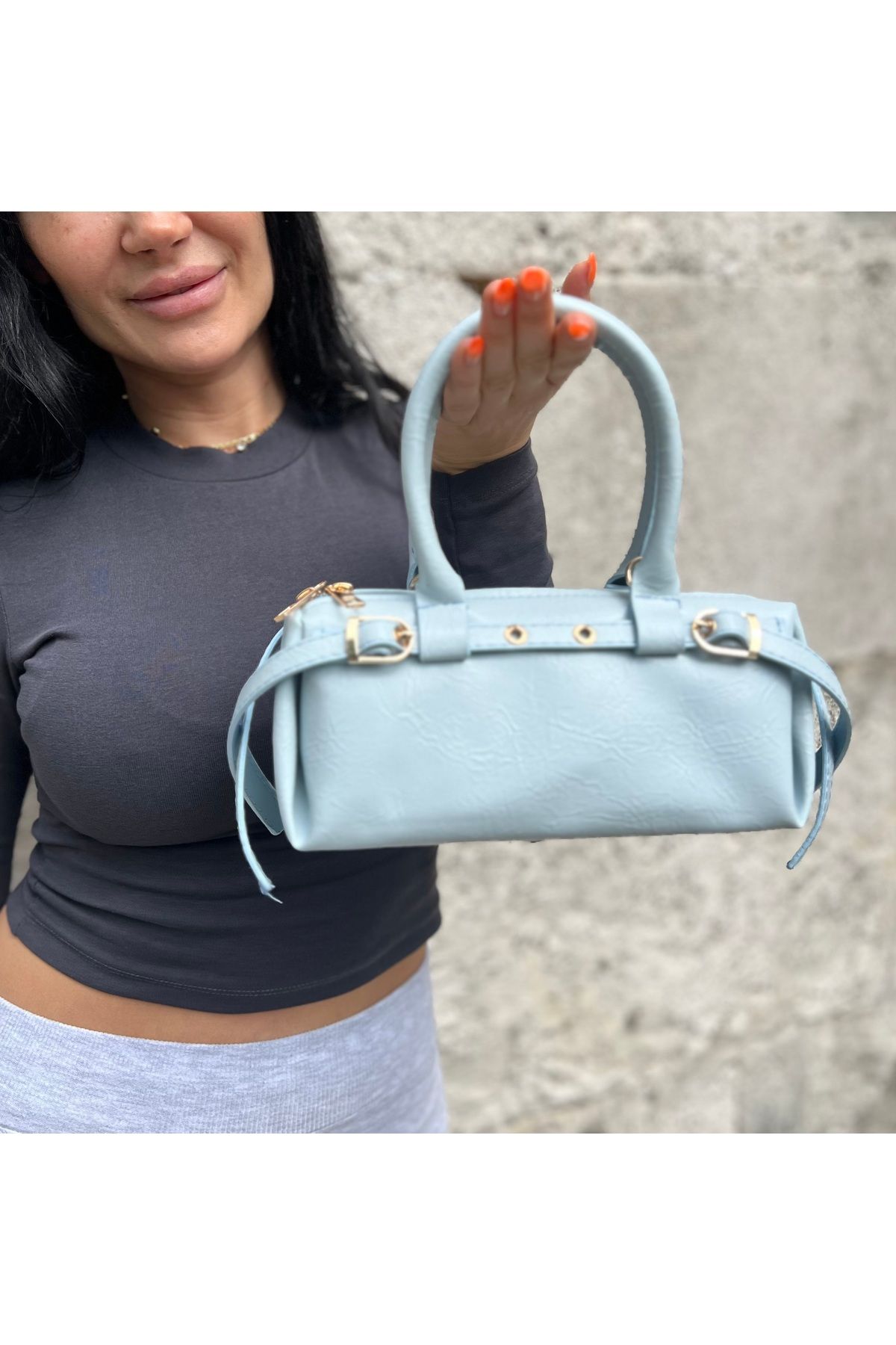 ZEYZEYBUTİK Meryy Toka Detaylı Askılı Bebe Mavi Çanta