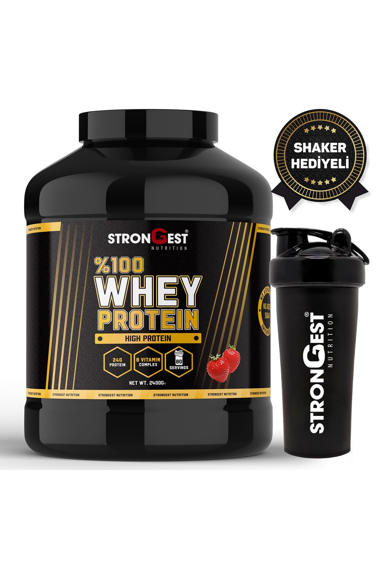 Whey Protein 2400gr 80 Servis Çilek Aromalı %100 Protein Tozu