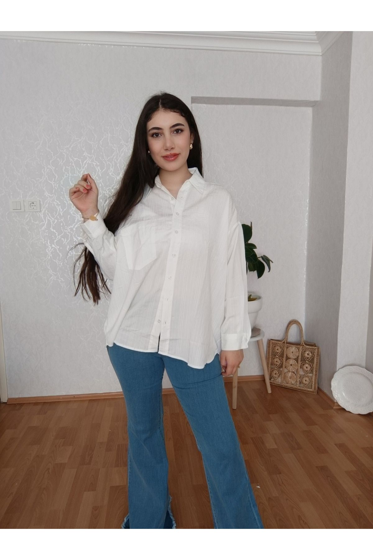 MODA Çizgili Oversize Pamuklu Kadın Gömlek