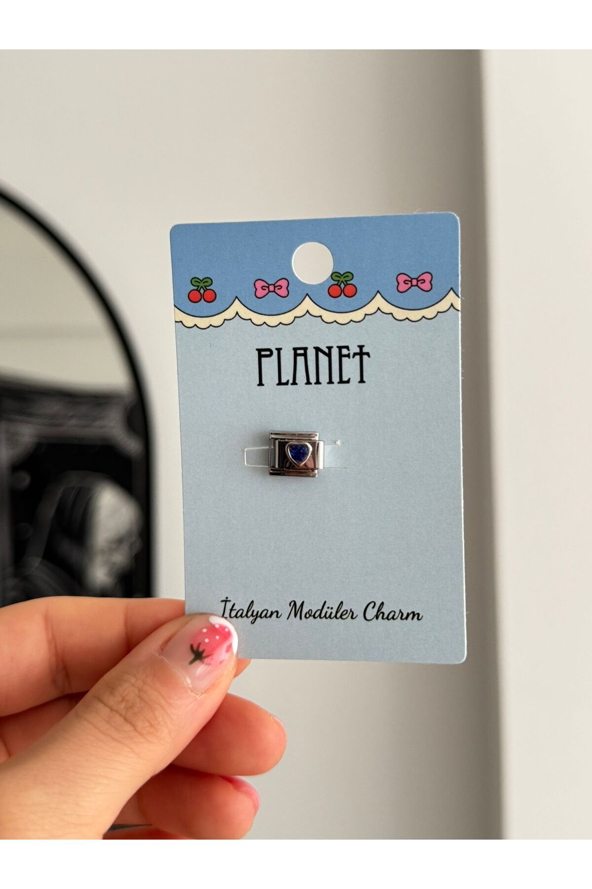Planet Butik Navy Blue Heart Kartlı İtalyan Charm