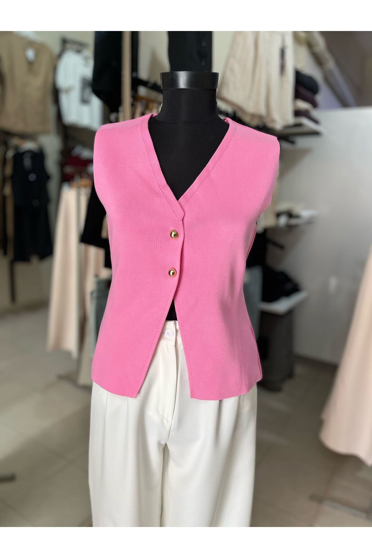 Butik Kadın Giyim Triko Çelik Kumaş Yelek