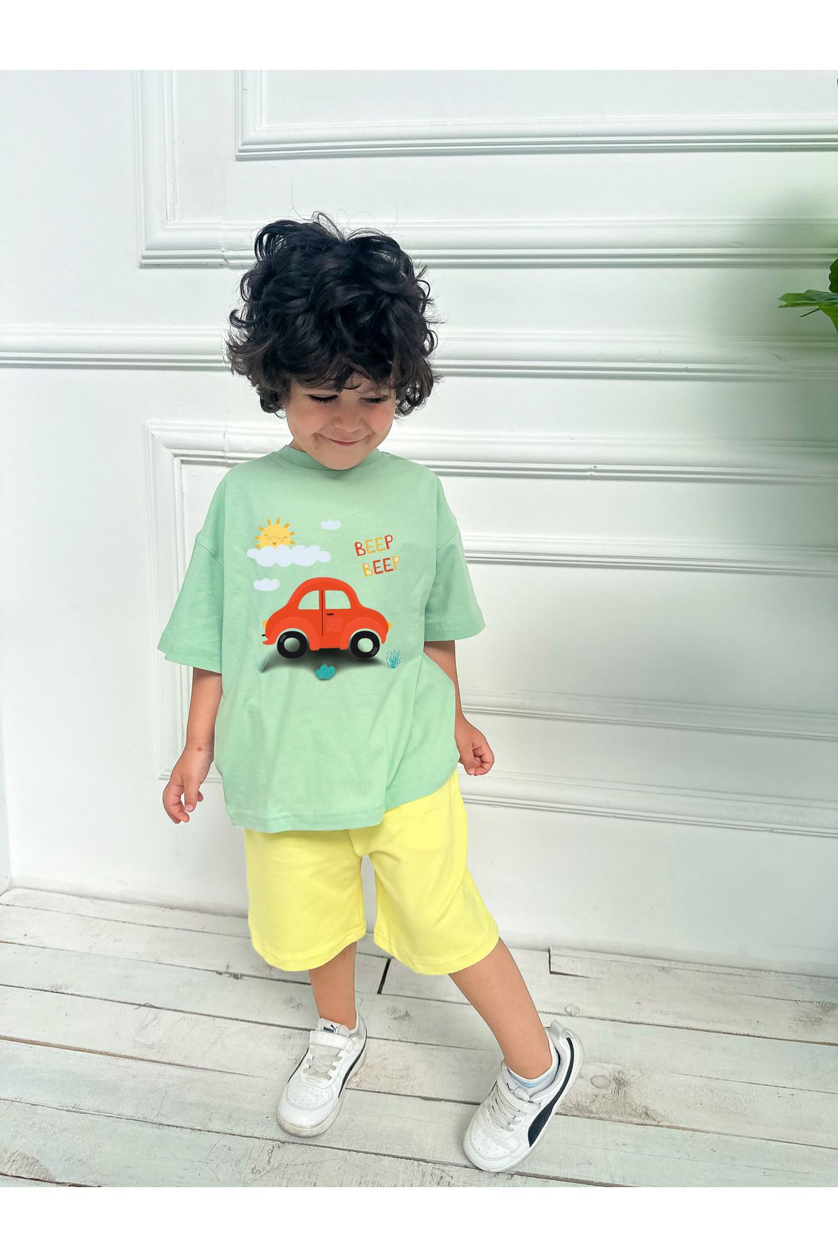 Babywom Yazlık Oversize Pamuklu Şortu Cepli Erkek Bebek Takım