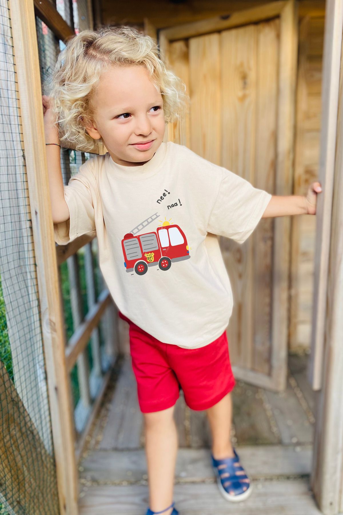Babywom Yazlık Oversize İtfaiye Aracı Baskılı Yazlık Şortlu Takım