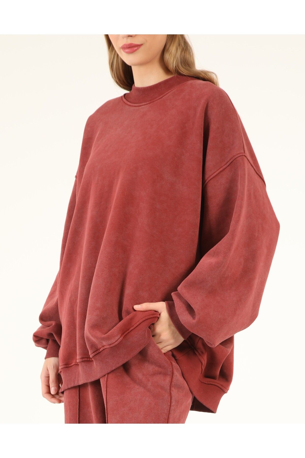 Suede Style 5377 - 3 İplik Soft Yıkamalı Salaş Basic Kadın Sweatshirt