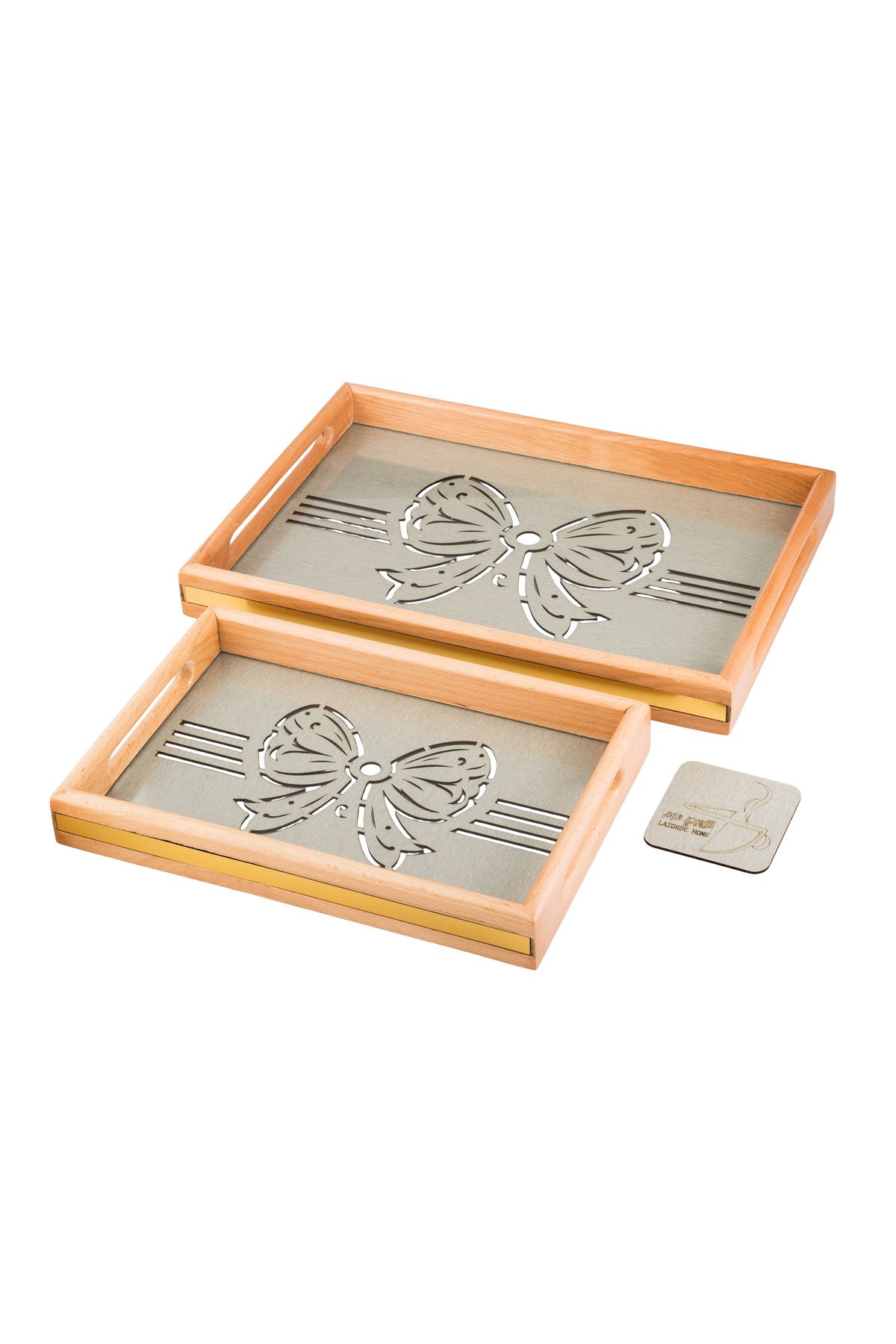 Dania-Set of 2 wooden plates and trays with a decorative base and a transparent acrylic layer, size (33*23)(41*29) cm 4