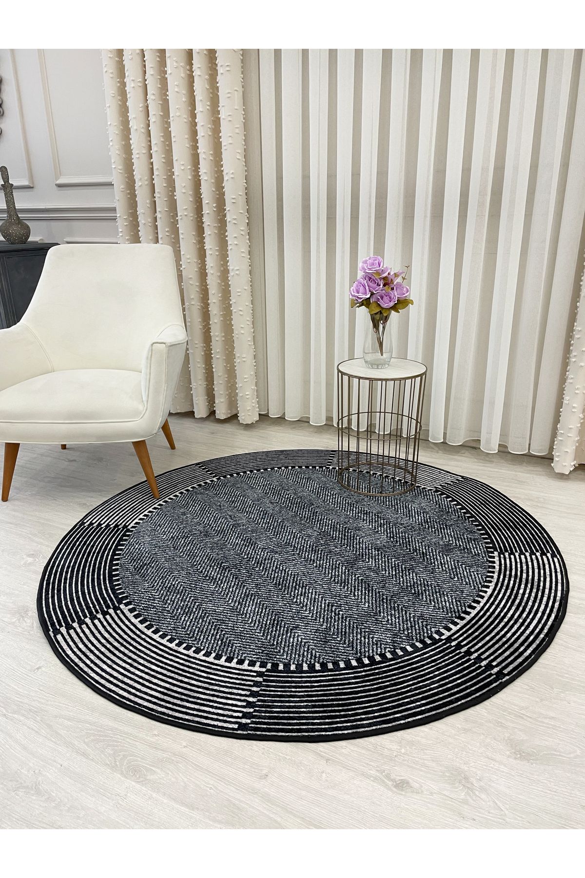 Brillant GRİ-SİYAH Jüt Sisal Görünüm Kaymaz Taban Yolluk Halı