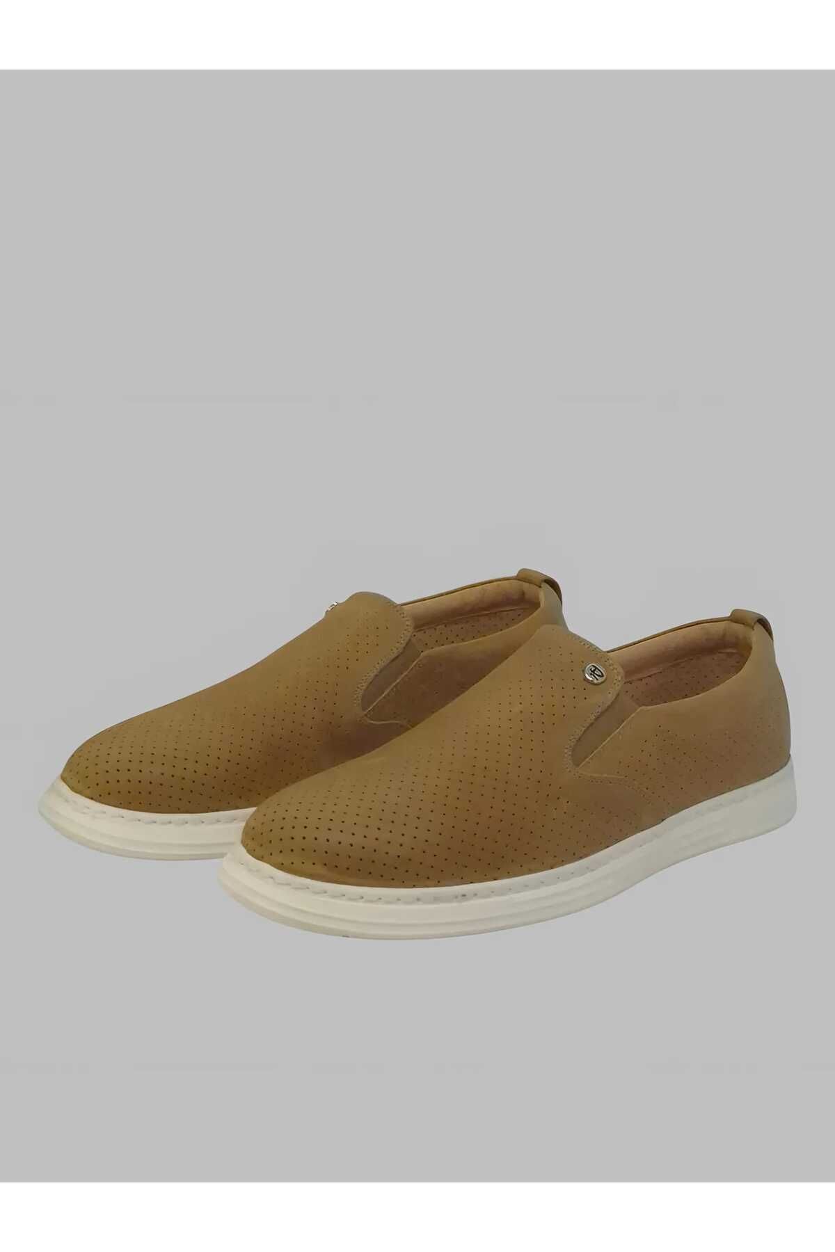 Luglio Shoes Hakiki Deri Delikli Camel Erkek Espadril