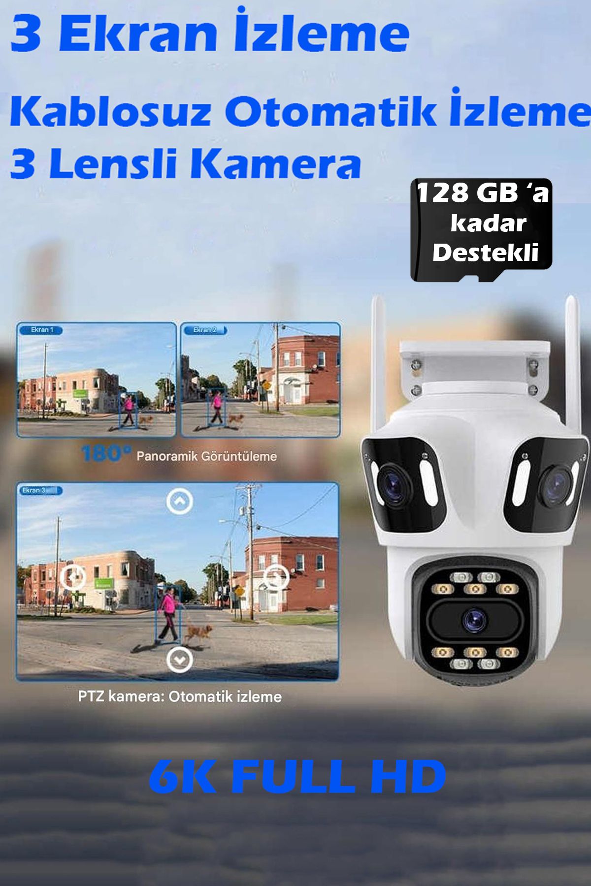 nextbuy WİFİ Kamera Harekete Sensörlü Gece Görüşlü Kablosuz 3 Lensli 6K Full HD Güvenlik Akıllı 360 CMR-59