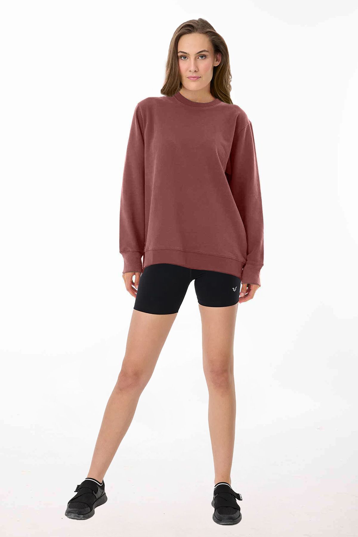 aradimtaradim Peak Kadın Toprak Oversize Bisiklet Yaka Basic Sweatshirt 7015