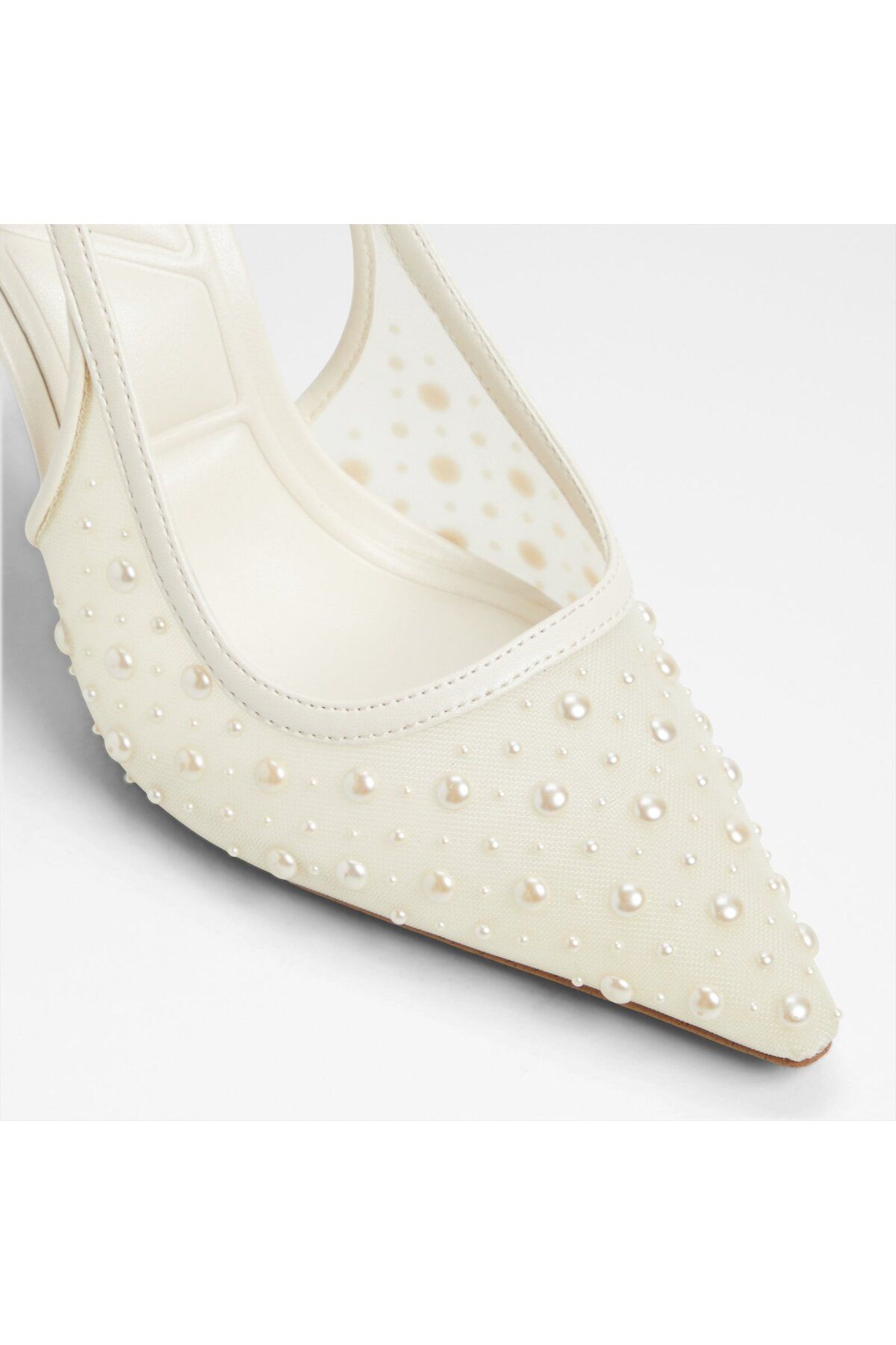 Aldo-Pearlescent - Pantofi de damă textil alb cu toc subțire 5