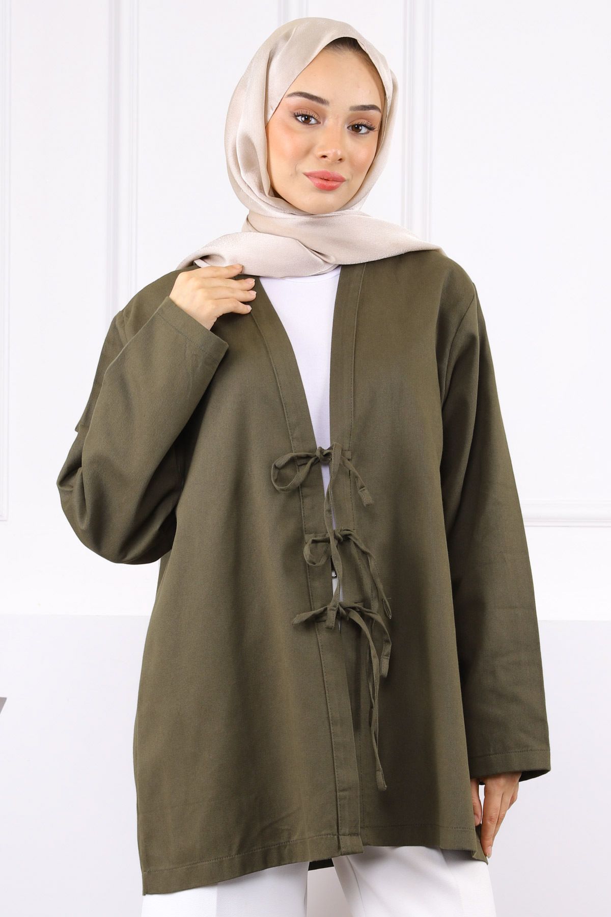 İmajButik Haki Ön Bağlamalı Kimono