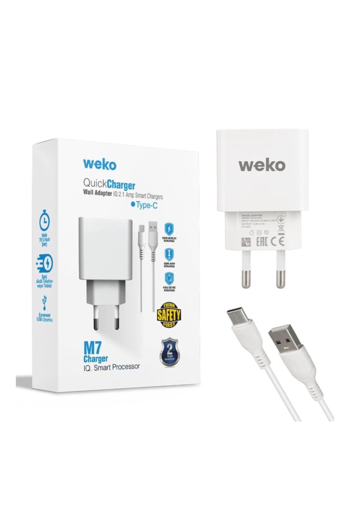 abnturk WK-21435 M7 2.1 Amper Şarj Başlık Adaptörü + Type-C Kablo
